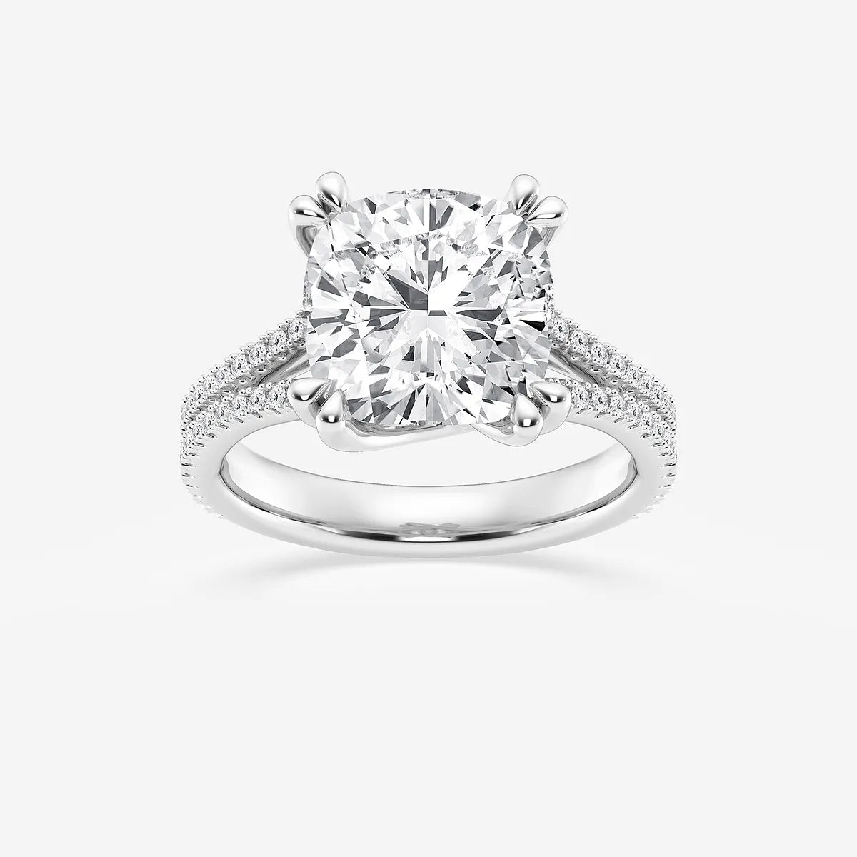 Cushion Cut Lab Grown Diamond Hidden Halo Engagement Ring