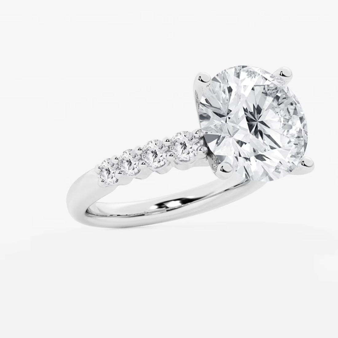 Round Cut Lab Grown Diamond Engagement Ring, Large Round Brilliant Diamond Ring