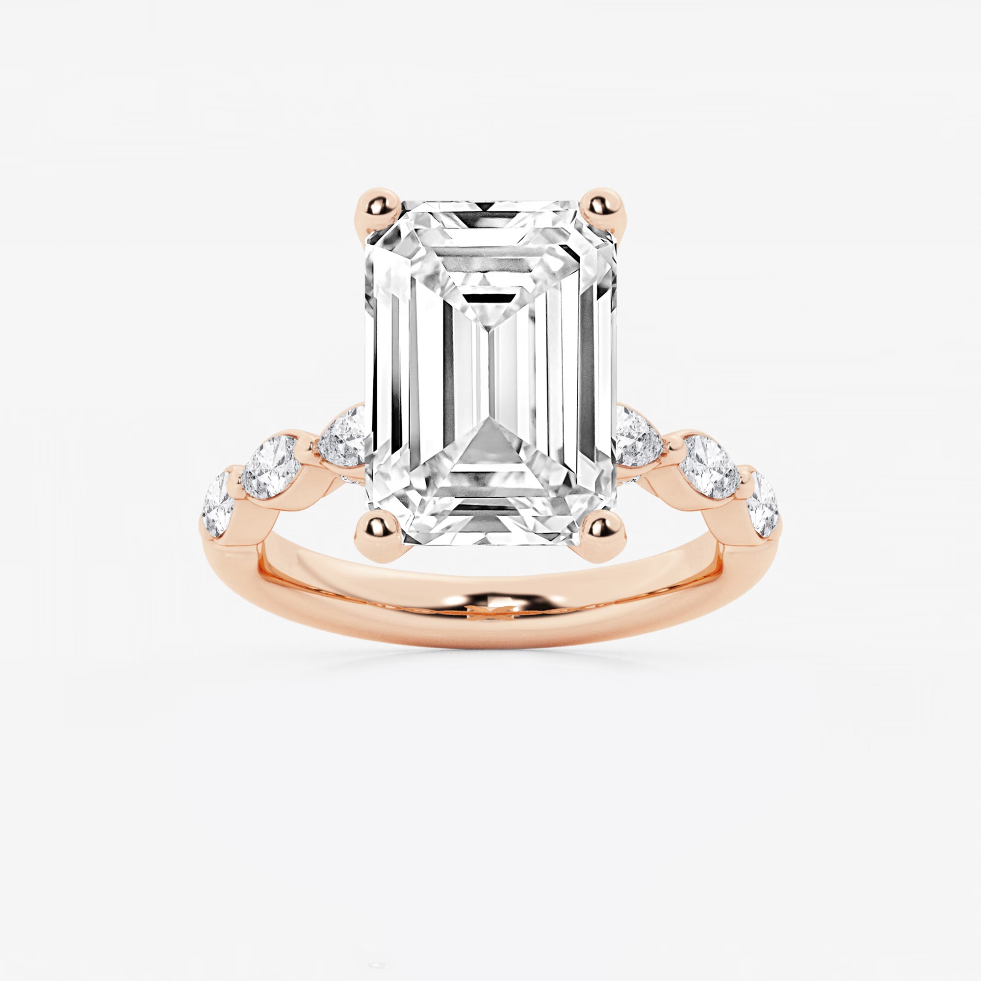 Emerald Cut Lab Diamond Engagement Ring  Floating Round Diamond Band