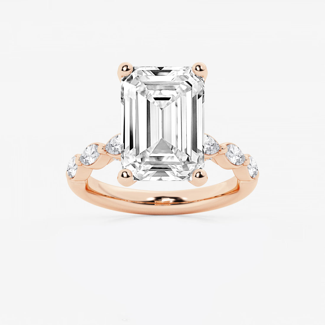 Emerald Cut Lab Diamond Engagement Ring  Floating Round Diamond Band