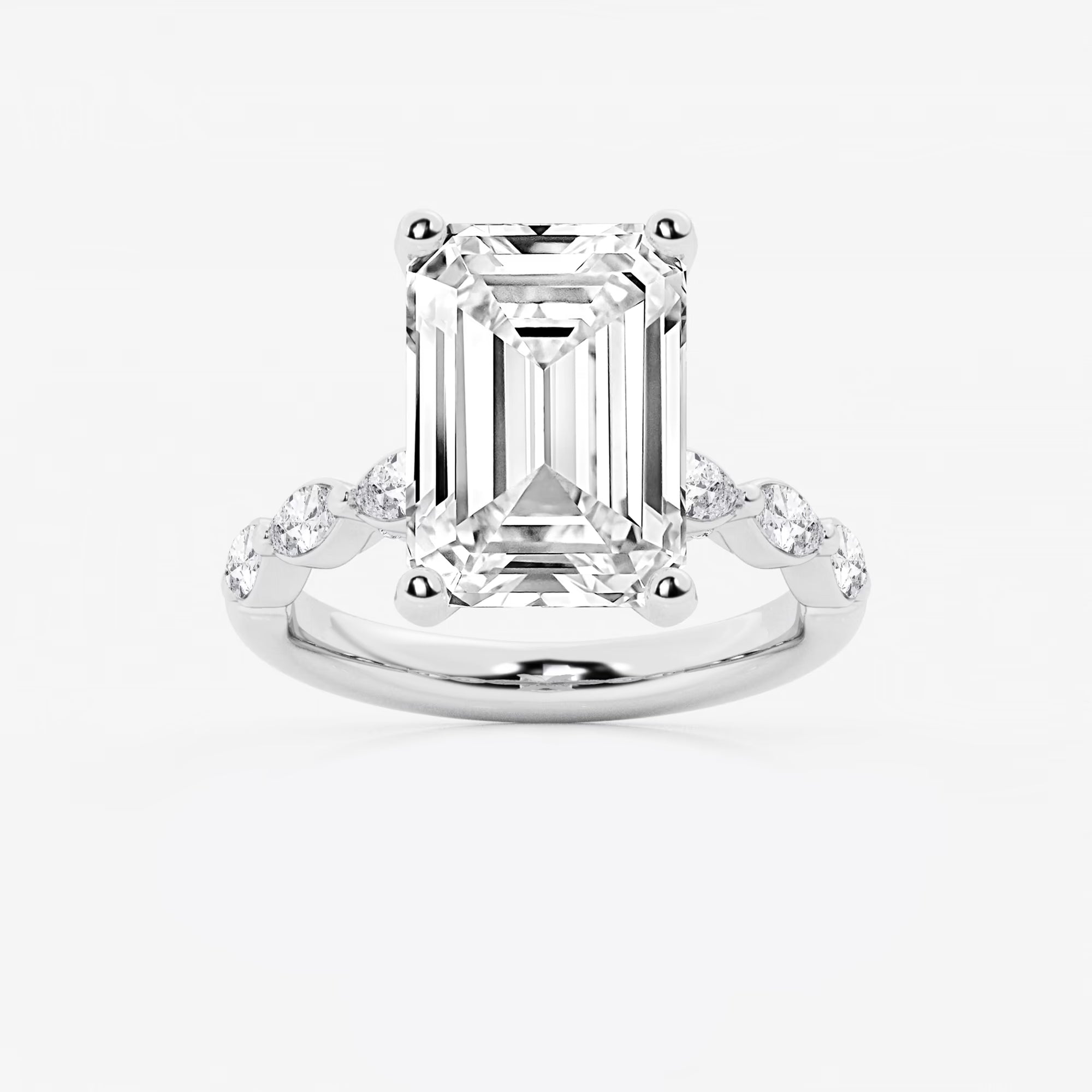 Emerald Cut Lab Diamond Engagement Ring  Floating Round Diamond Band