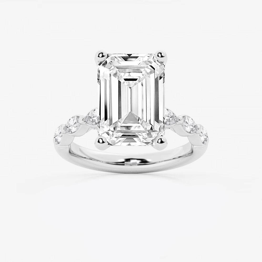 Emerald Cut Lab Diamond Engagement Ring  Floating Round Diamond Band