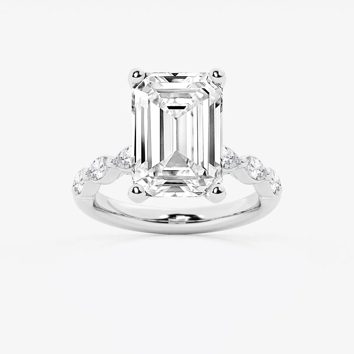 Emerald Cut Lab Diamond Engagement Ring  Floating Round Diamond Band