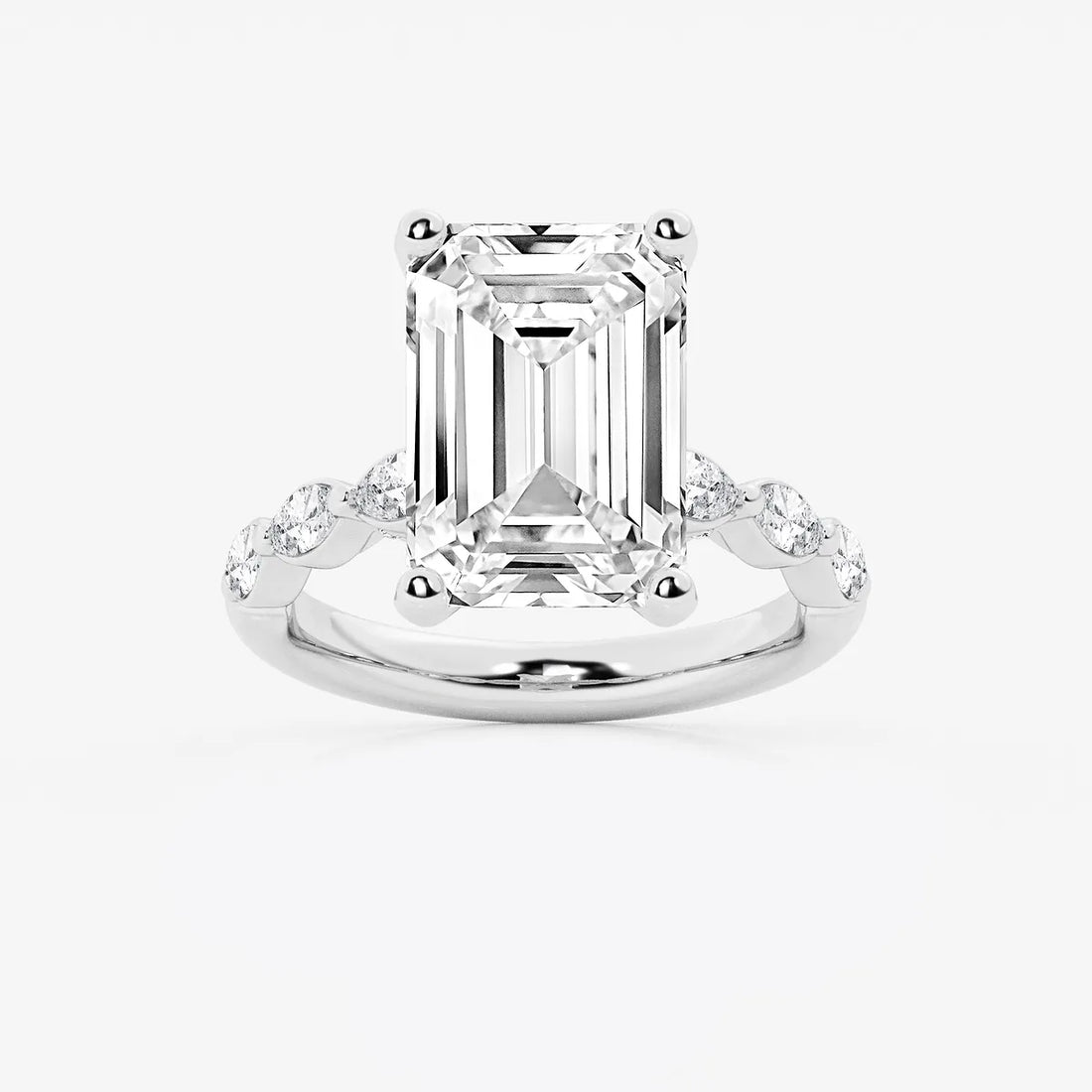 Emerald Cut Lab Diamond Engagement Ring  Floating Round Diamond Band