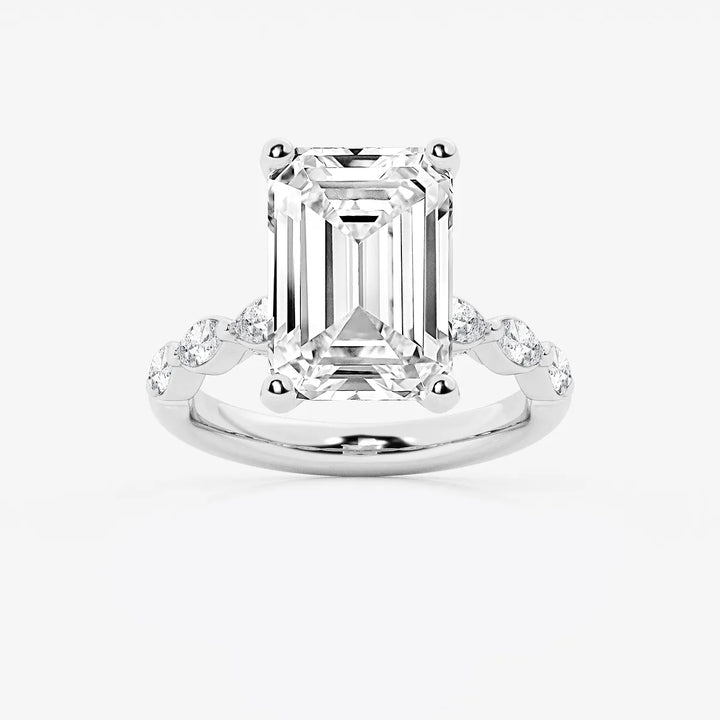 Emerald Cut Lab Diamond Engagement Ring  Floating Round Diamond Band