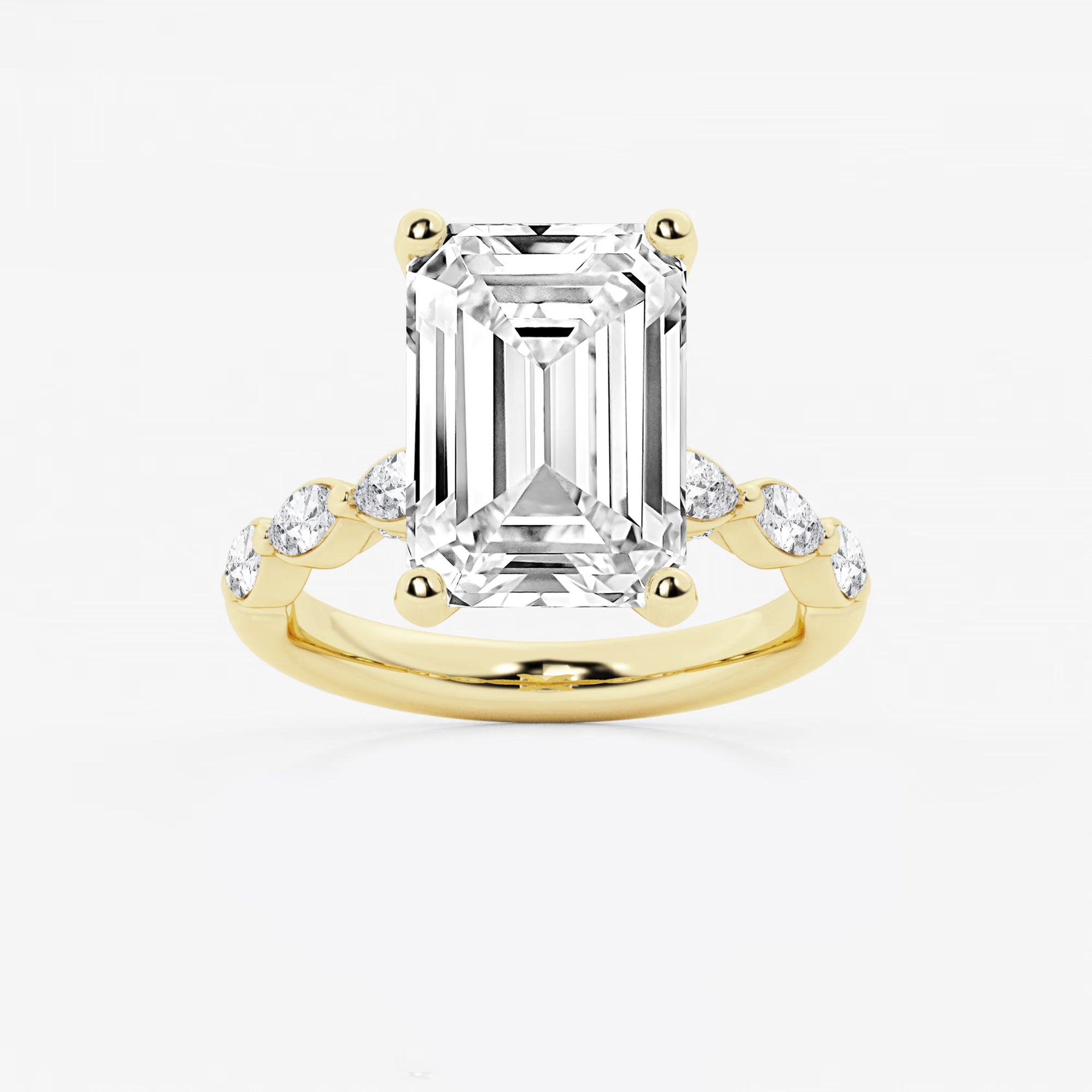 Emerald Cut Lab Diamond Engagement Ring  Floating Round Diamond Band