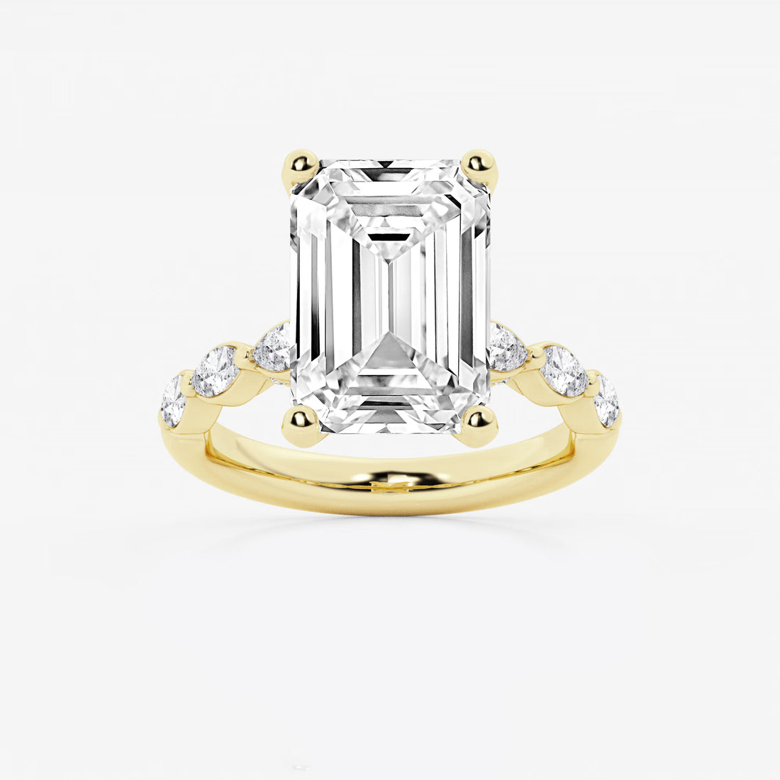 Emerald Cut Lab Diamond Engagement Ring  Floating Round Diamond Band