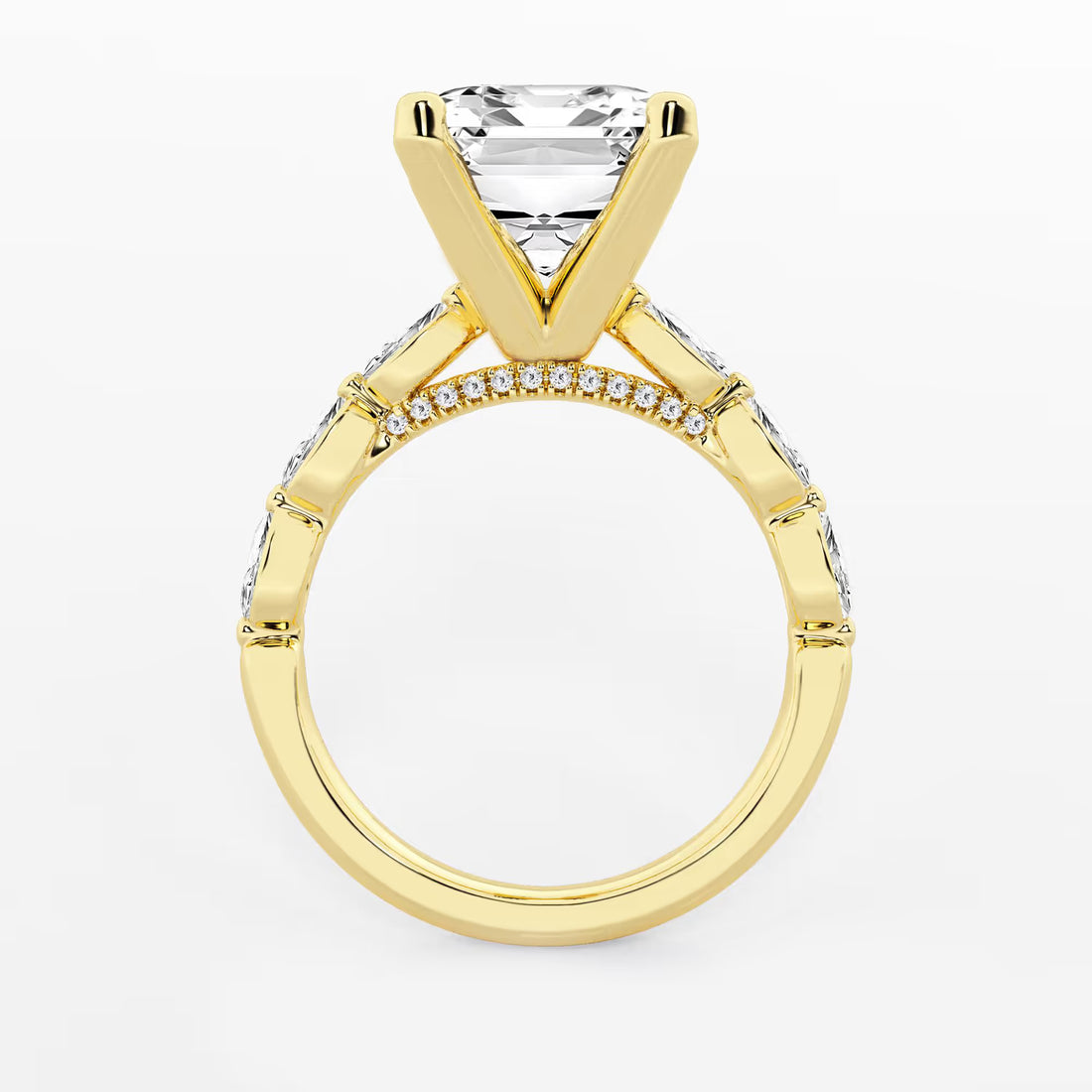 Emerald Cut Lab Diamond Engagement Ring  Floating Round Diamond Band