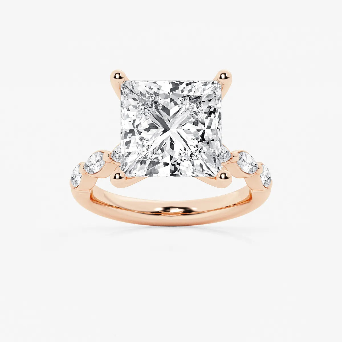 Princess Cut Lab Diamond Engagement Ring | Floating Round Diamond Band