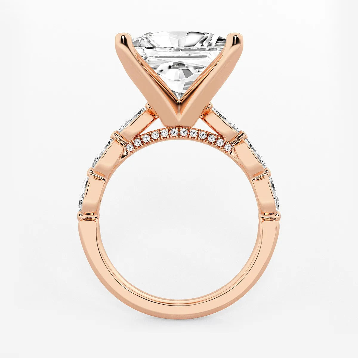 Princess Cut Lab Diamond Engagement Ring | Floating Round Diamond Band