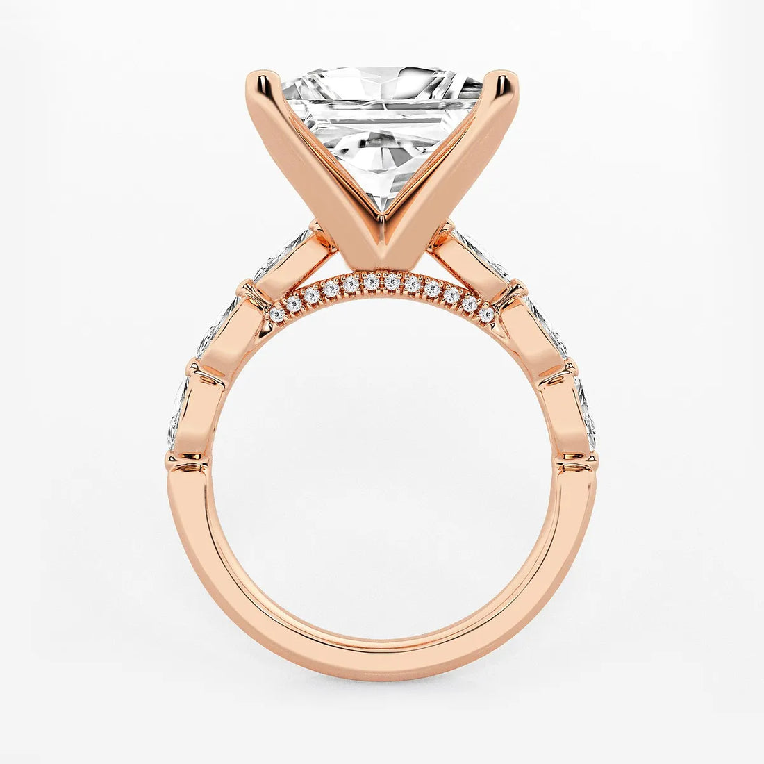 Princess Cut Lab Diamond Engagement Ring | Floating Round Diamond Band