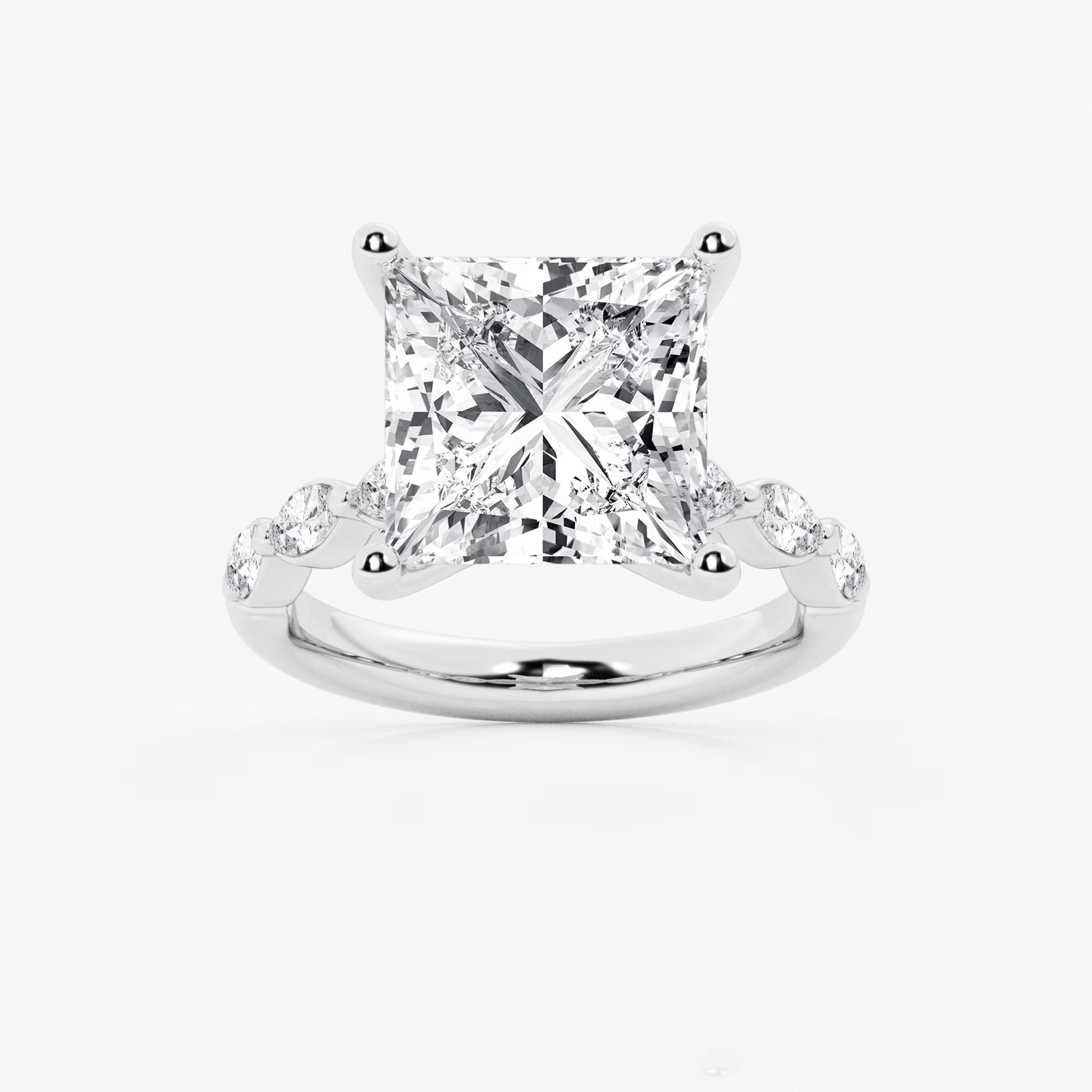 Princess Cut Lab Diamond Engagement Ring | Floating Round Diamond Band