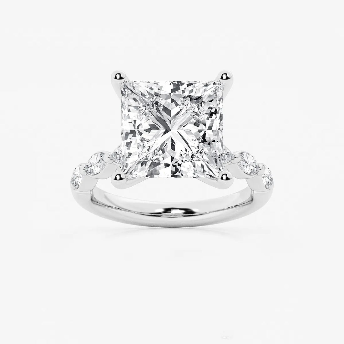 Princess Cut Lab Diamond Engagement Ring | Floating Round Diamond Band