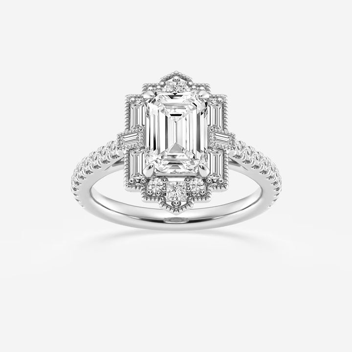 Emerald Cut Lab Diamond Art Deco Halo Engagement Rin