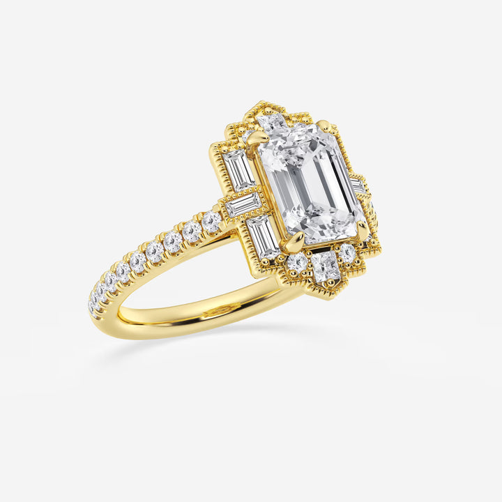 Emerald Cut Lab Diamond Art Deco Halo Engagement Rin