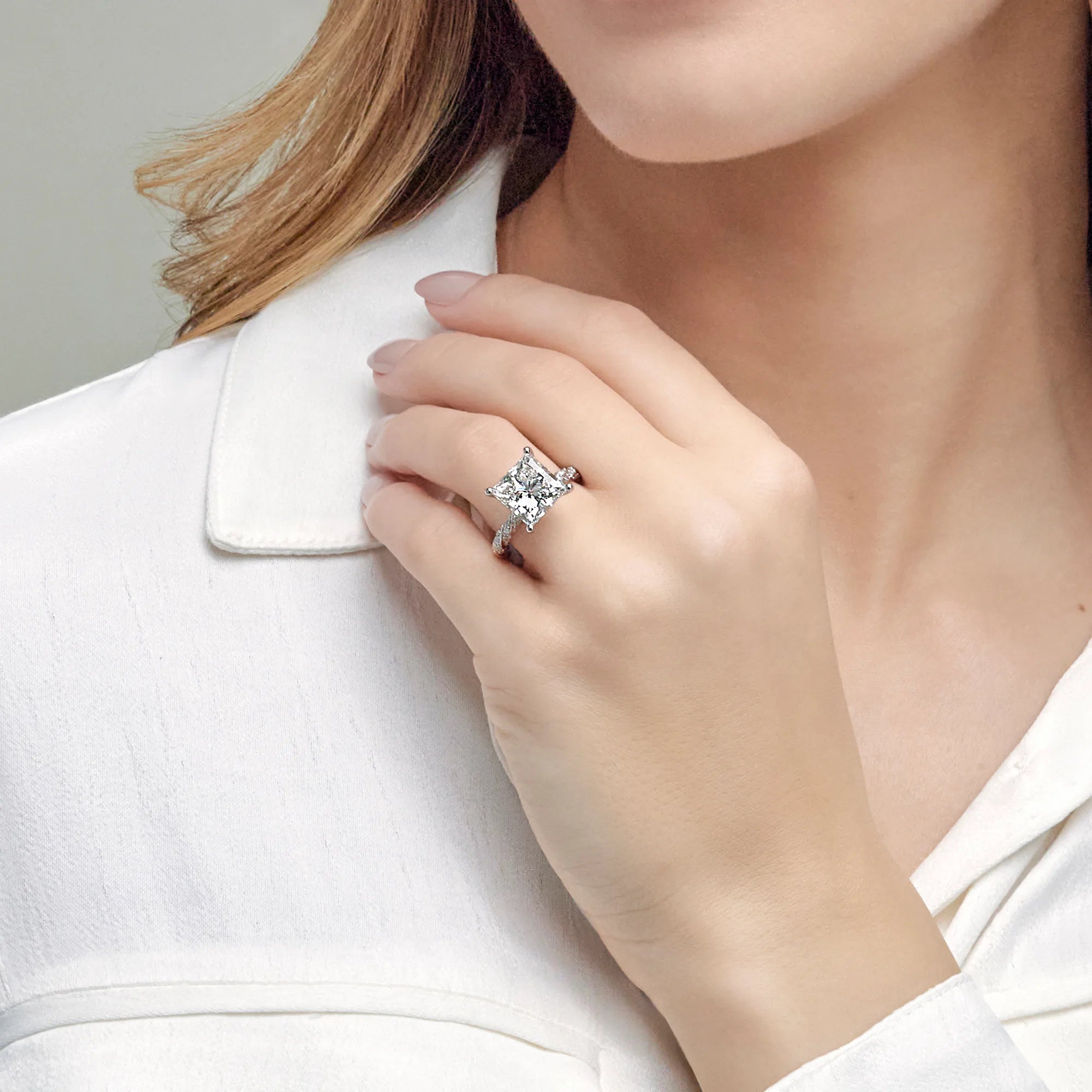 Princess Cut Diamond Twisted Pavé Engagement Ring