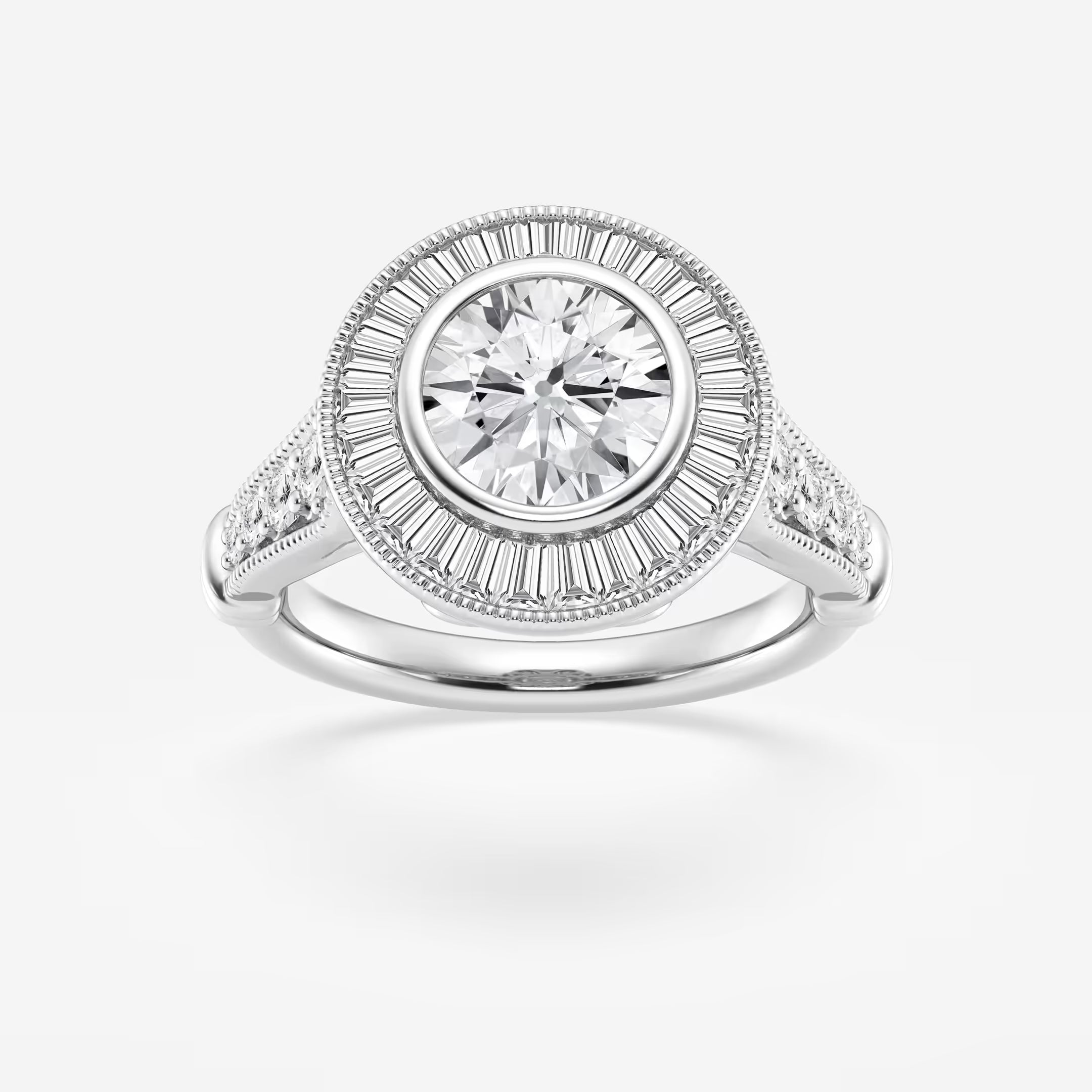 Round Cut Lab Grown Diamond Art Deco Bezel Engagement Ring