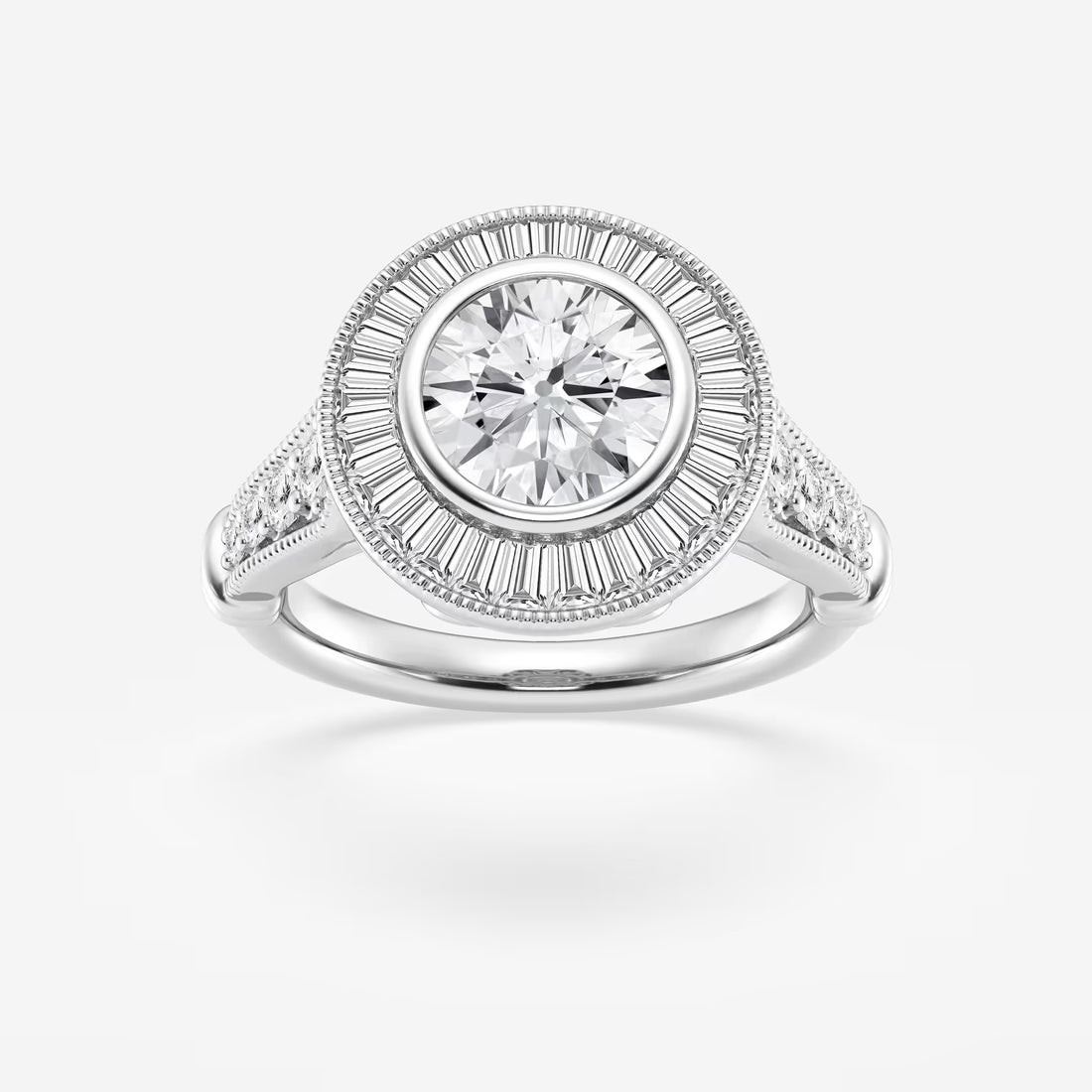 Round Cut Lab Grown Diamond Art Deco Bezel Engagement Ring
