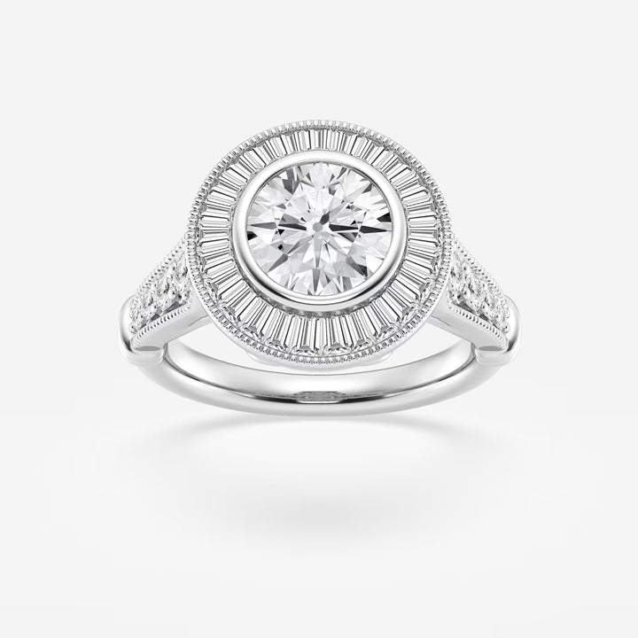 Round Cut Lab Grown Diamond Art Deco Bezel Engagement Ring