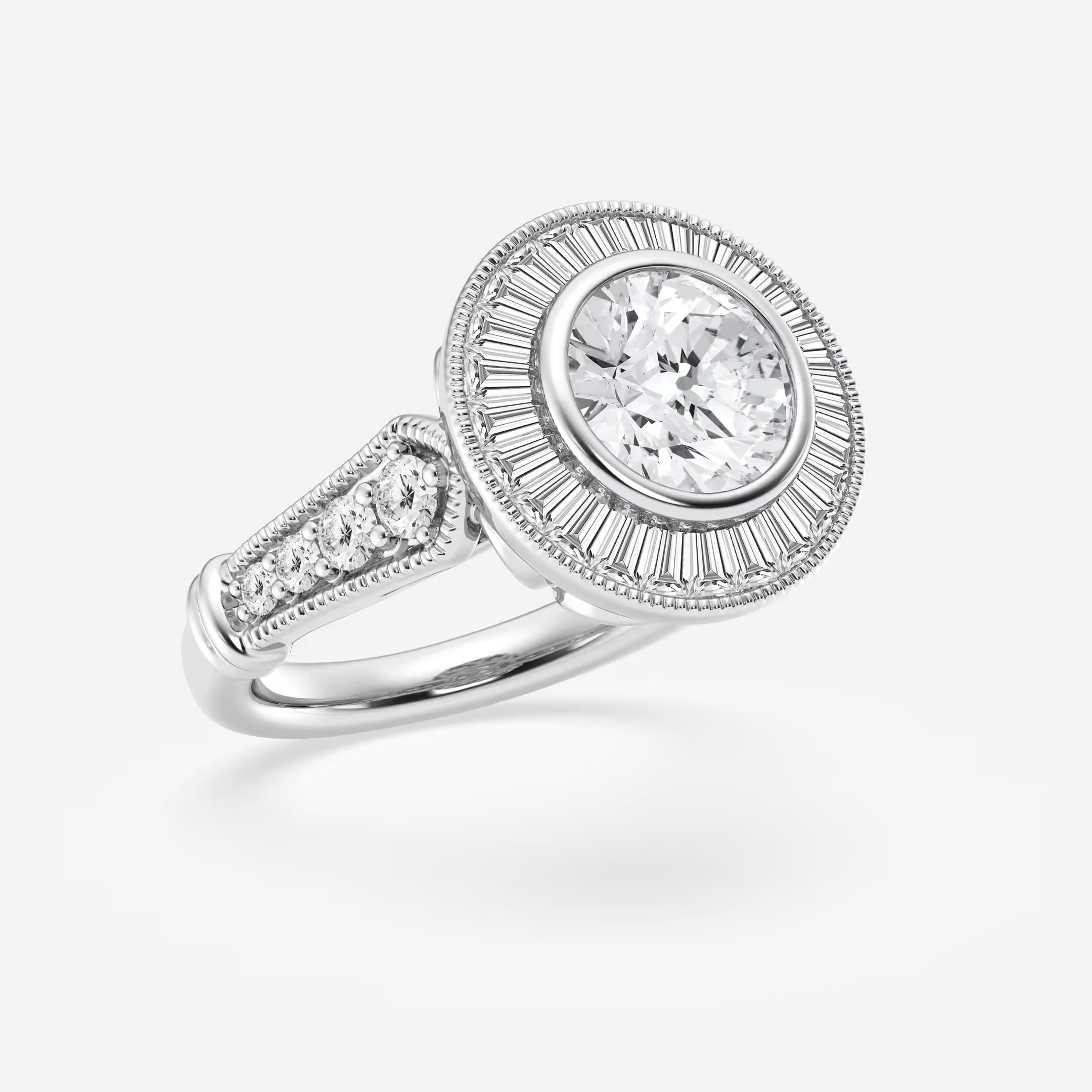Round Cut Lab Grown Diamond Art Deco Bezel Engagement Ring