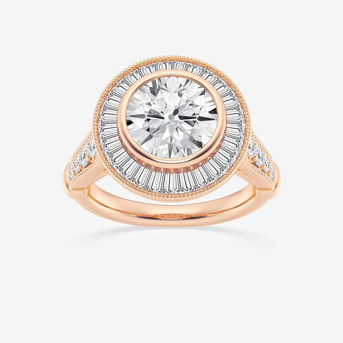 Round Cut Lab Grown Diamond Art Deco Bezel Engagement Ring