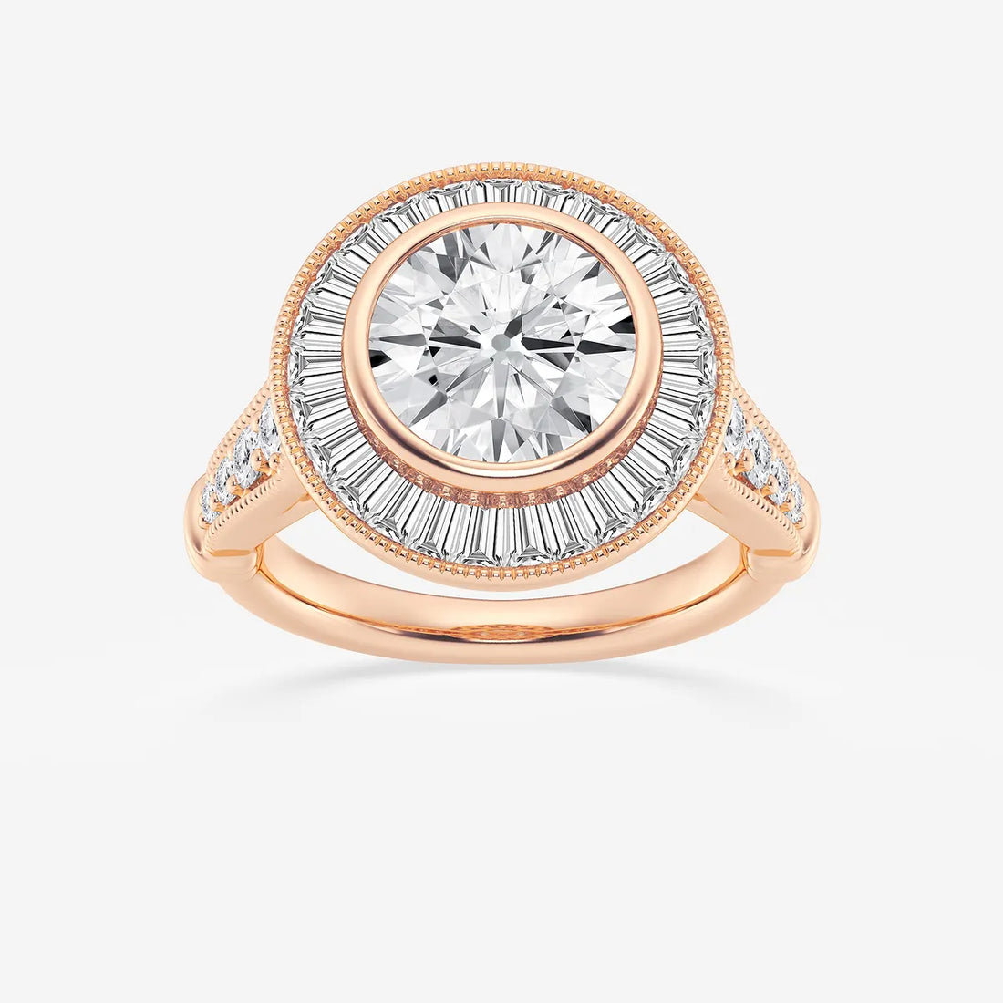 Round Cut Lab Grown Diamond Art Deco Bezel Engagement Ring