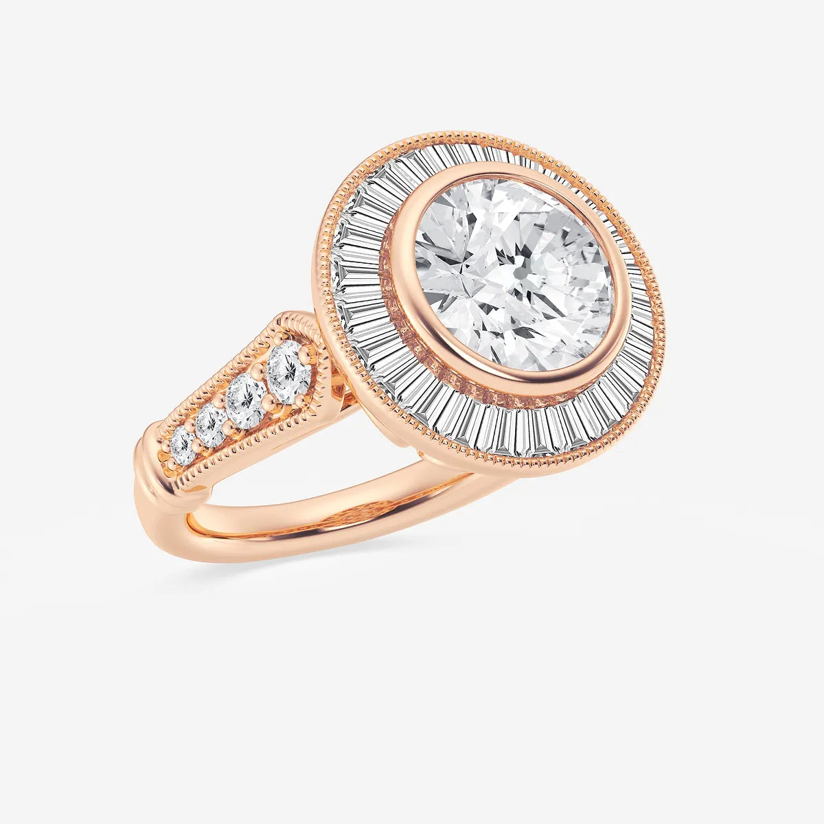 Round Cut Lab Grown Diamond Art Deco Bezel Engagement Ring