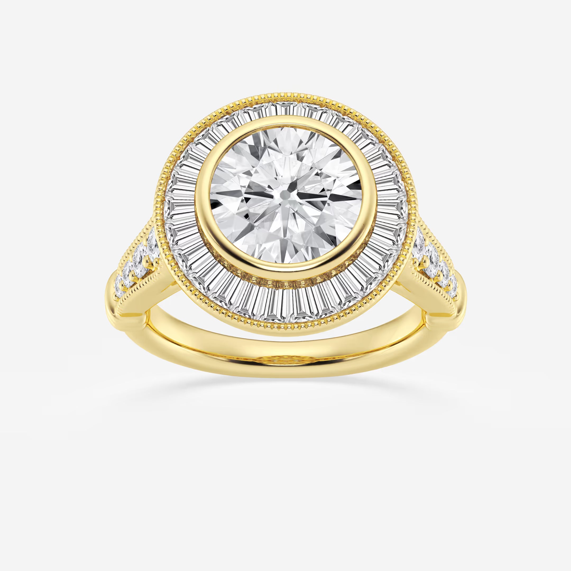 Round Cut Lab Grown Diamond Art Deco Bezel Engagement Ring