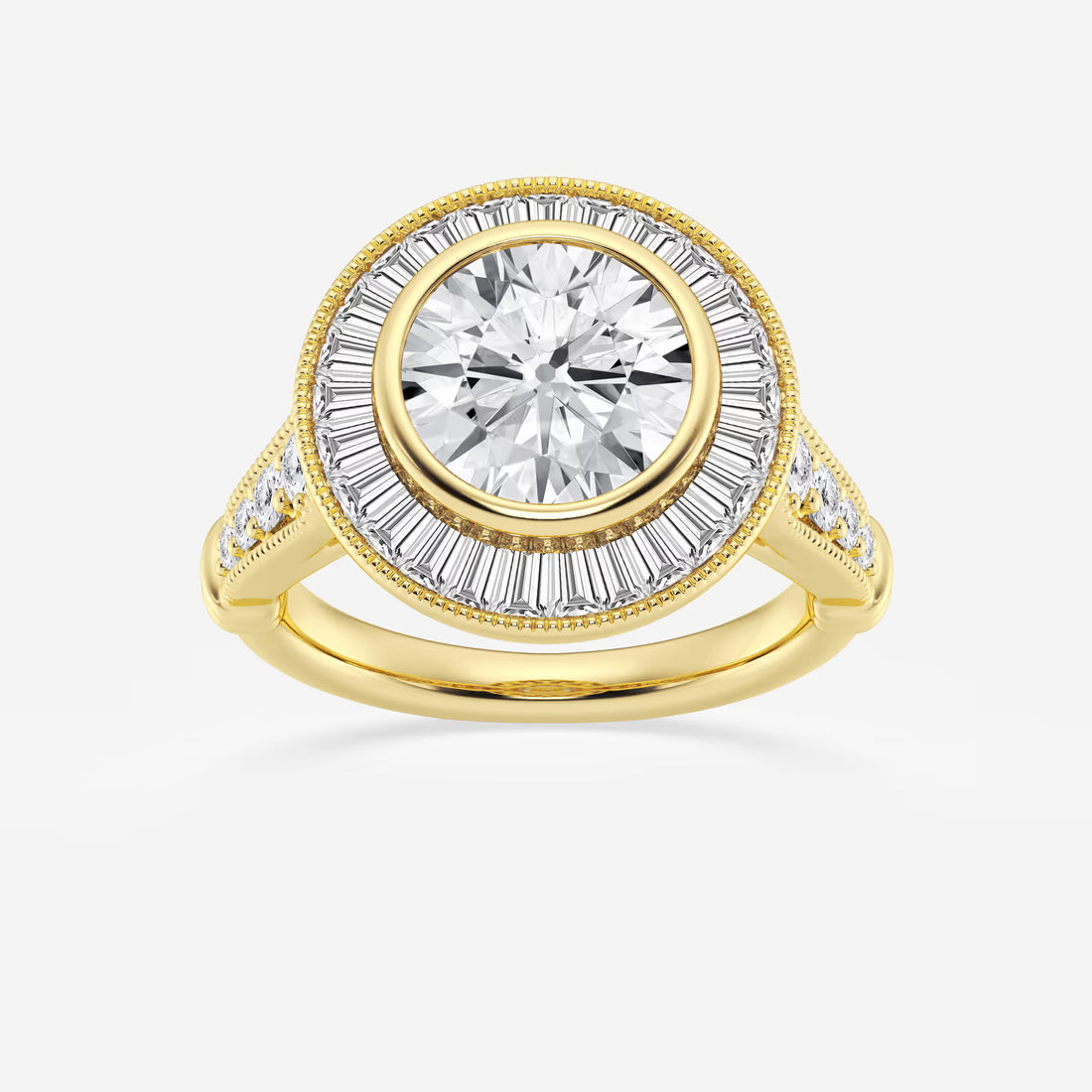 Round Cut Lab Grown Diamond Art Deco Bezel Engagement Ring