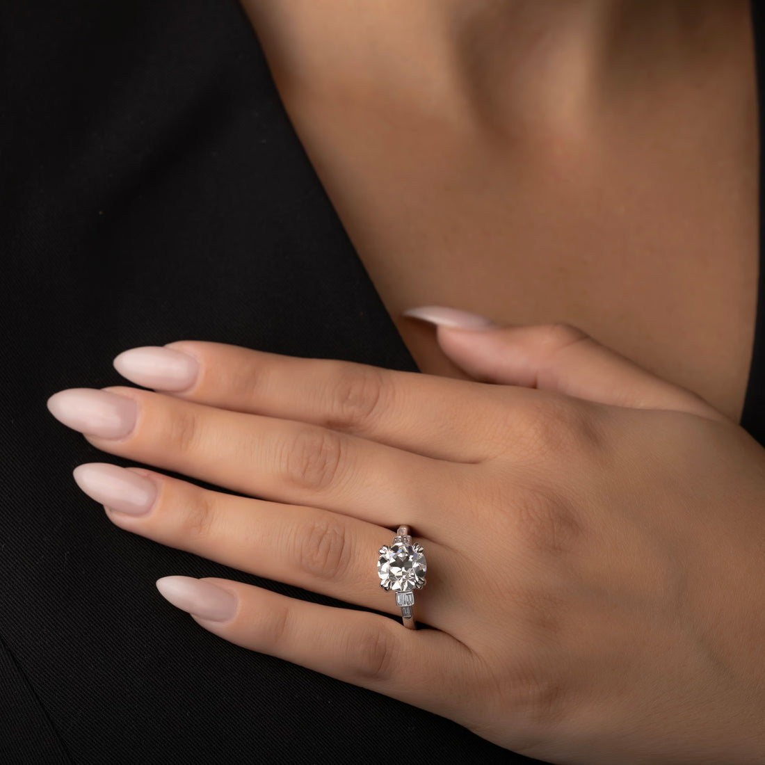 Round Cut Lab Grown Diamond Art Deco Engagement Ring