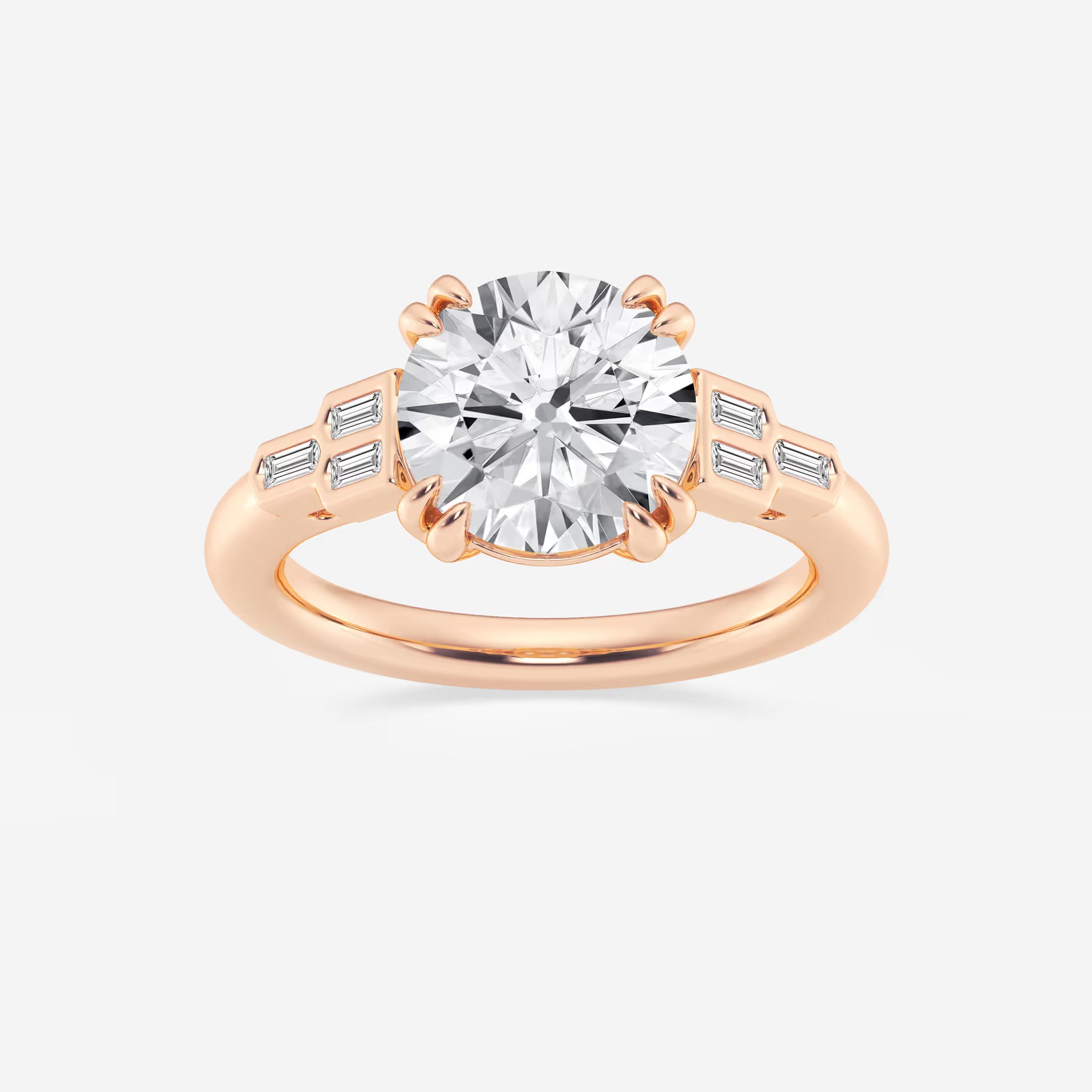 Round Cut Lab Grown Diamond Art Deco Engagement Ring