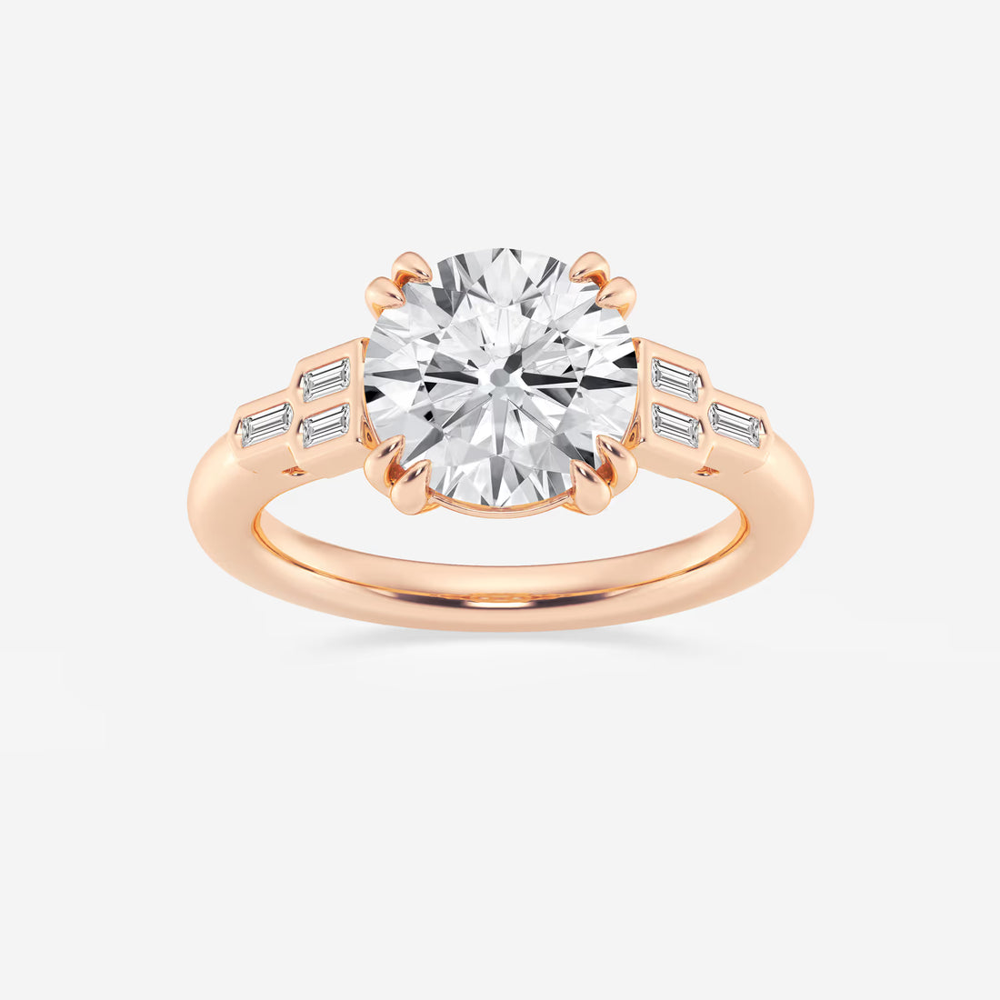 Round Cut Lab Grown Diamond Art Deco Engagement Ring