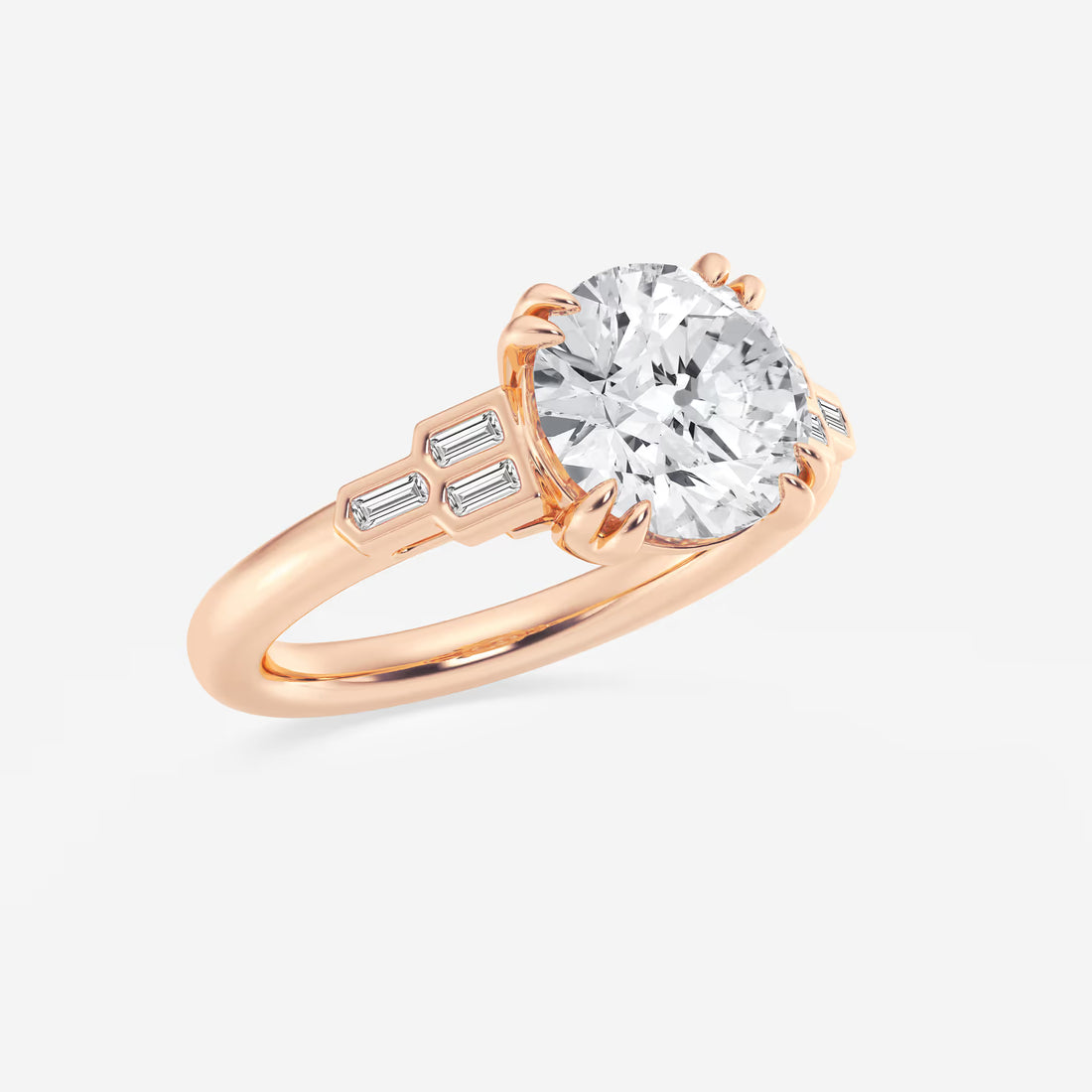Round Cut Lab Grown Diamond Art Deco Engagement Ring