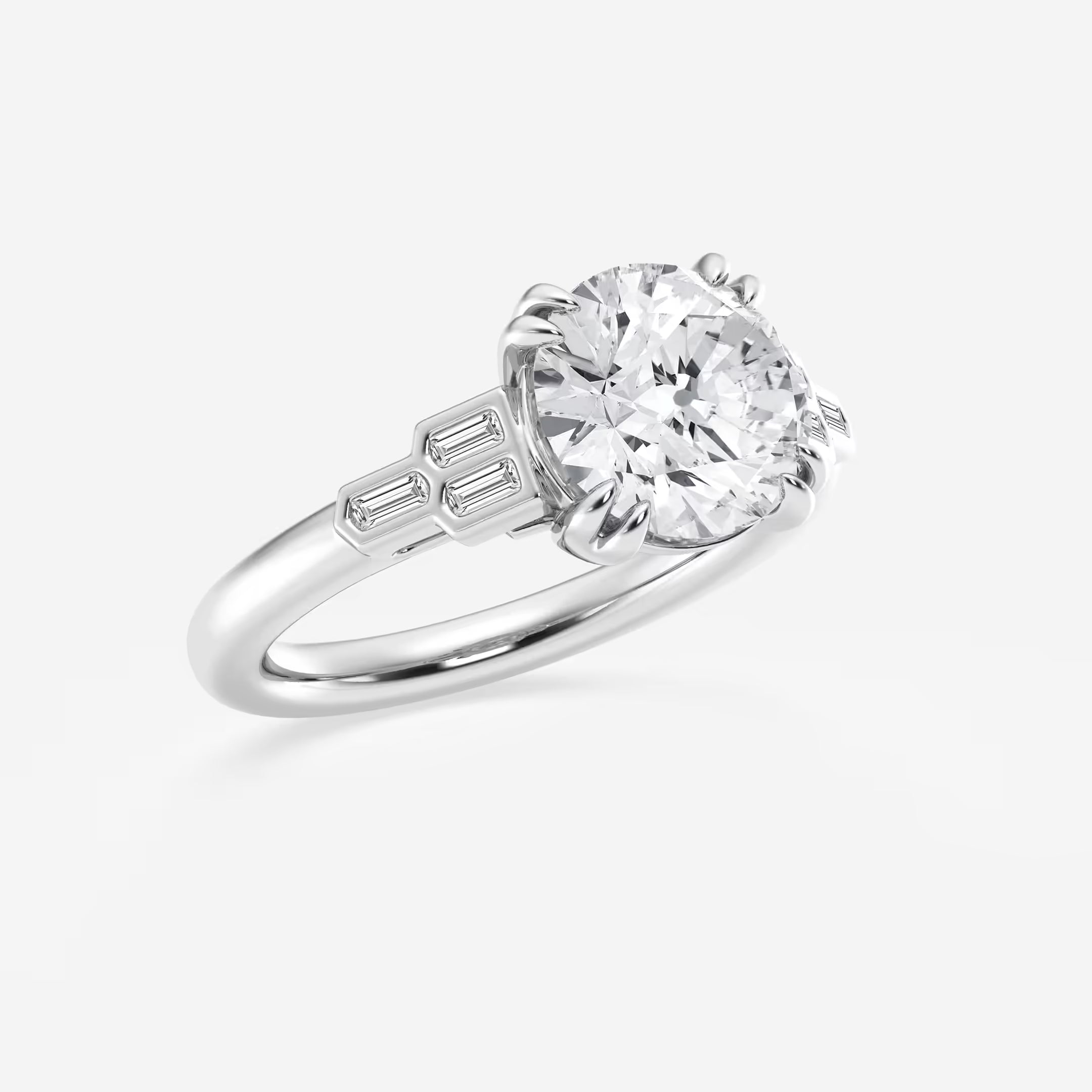 Round Cut Lab Grown Diamond Art Deco Engagement Ring