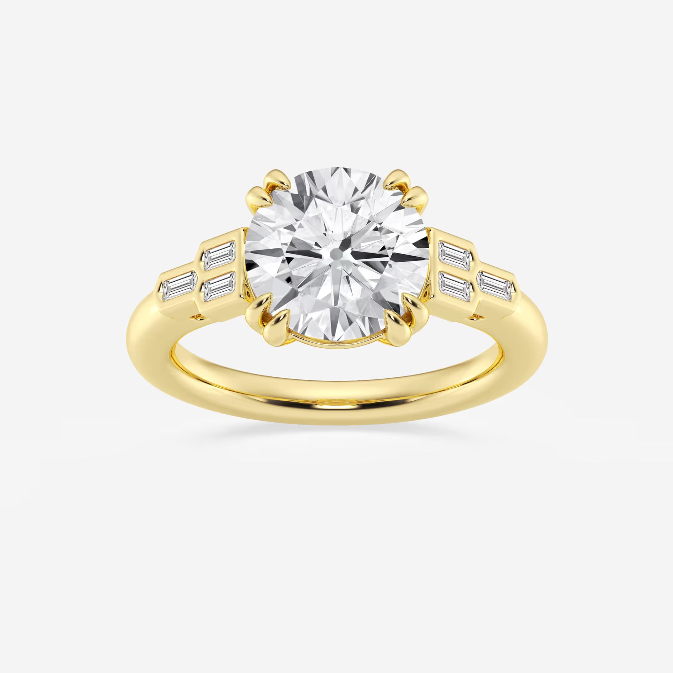 Round Cut Lab Grown Diamond Art Deco Engagement Ring