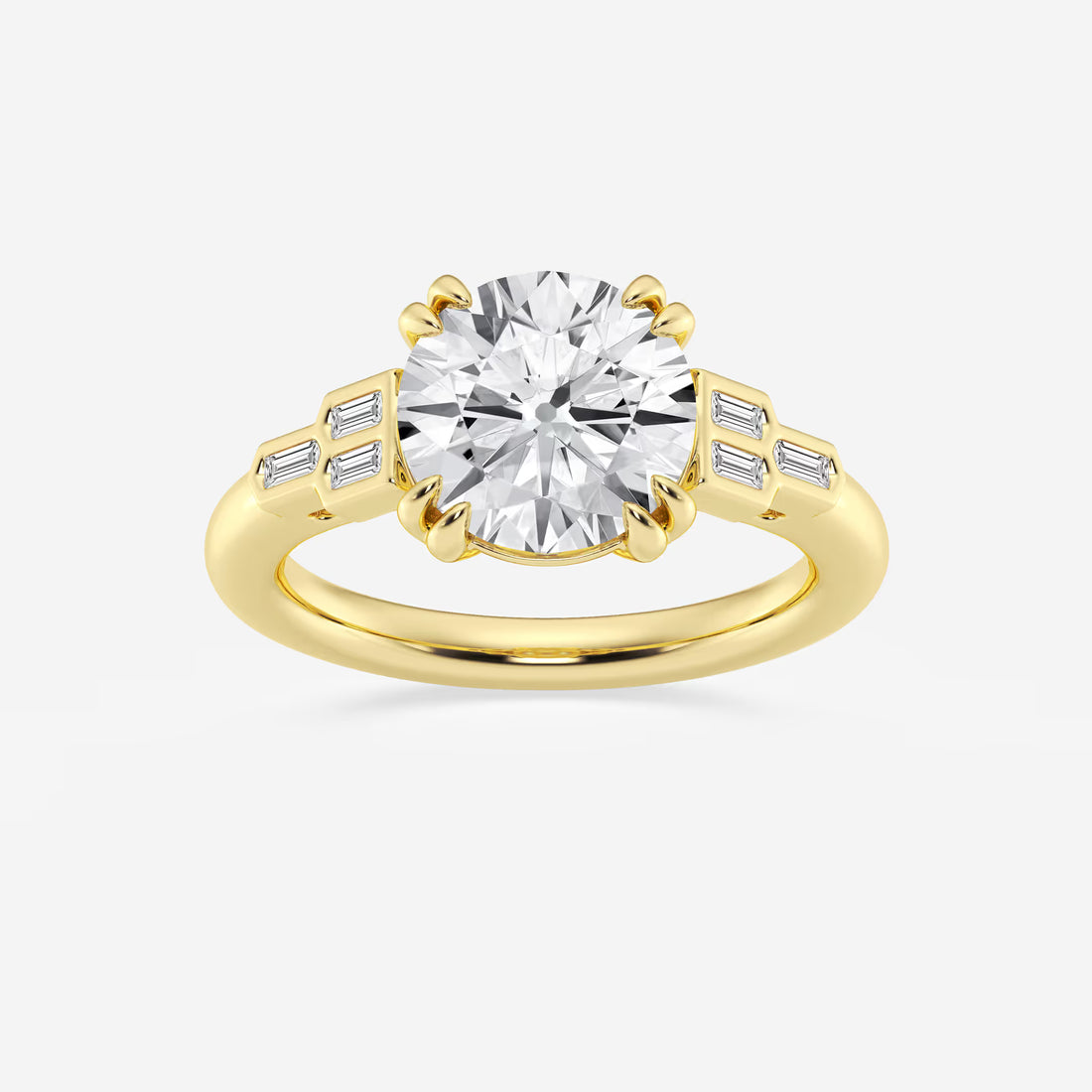 Round Cut Lab Grown Diamond Art Deco Engagement Ring