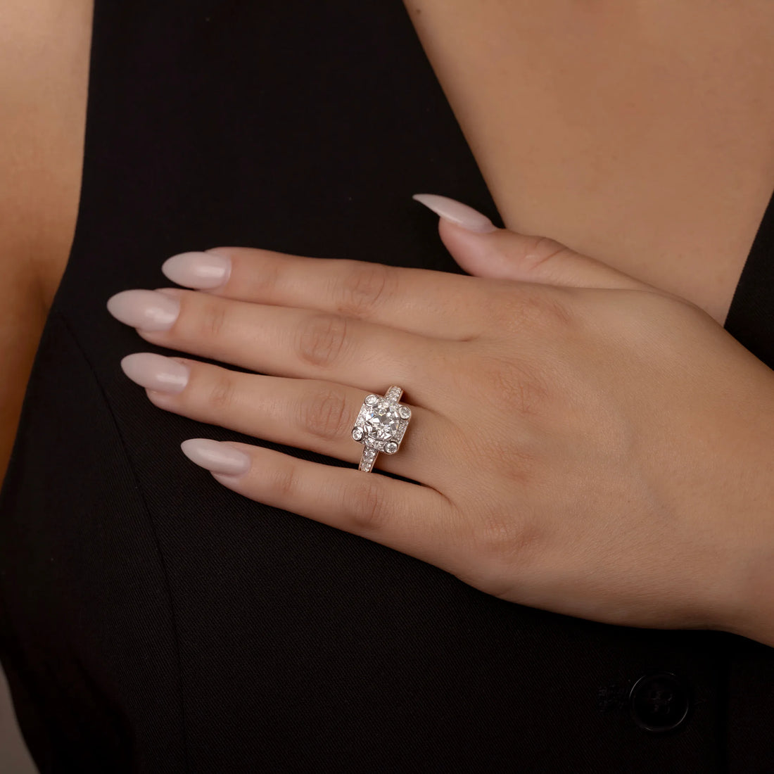 Round Cut Lab Grown Diamond Vintage Halo Engagement Ring