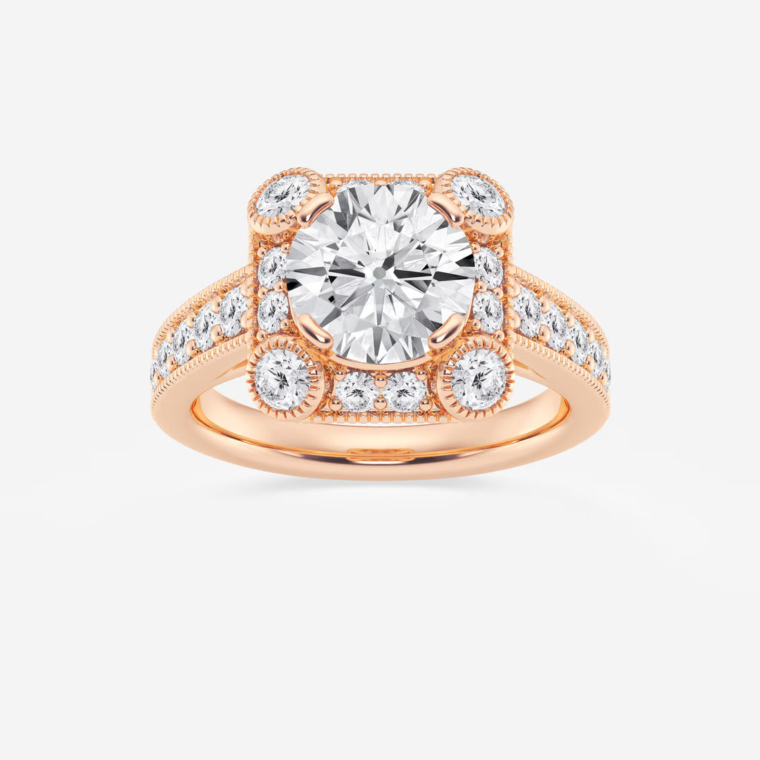 Round Cut Lab Grown Diamond Vintage Halo Engagement Ring
