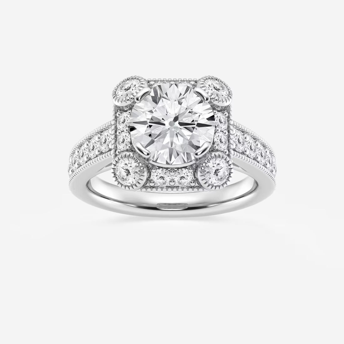 Round Cut Lab Grown Diamond Vintage Halo Engagement Ring