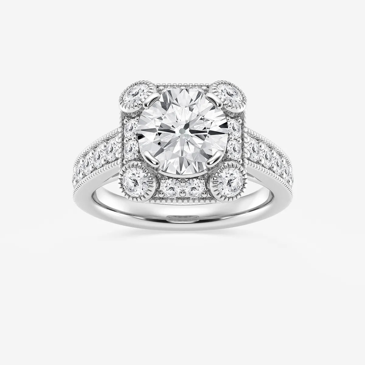 Round Cut Lab Grown Diamond Vintage Halo Engagement Ring