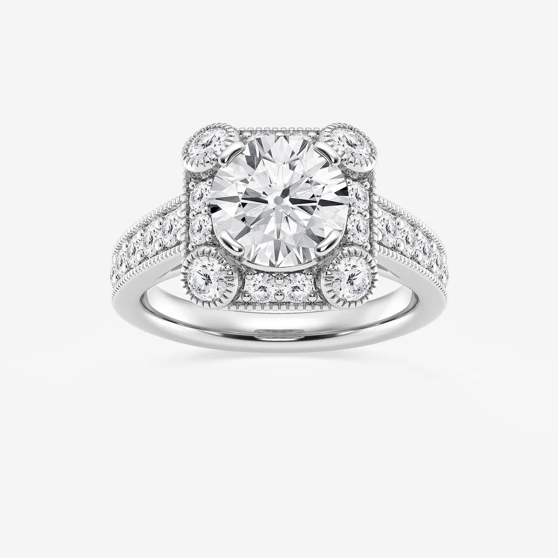 Round Cut Lab Grown Diamond Vintage Halo Engagement Ring