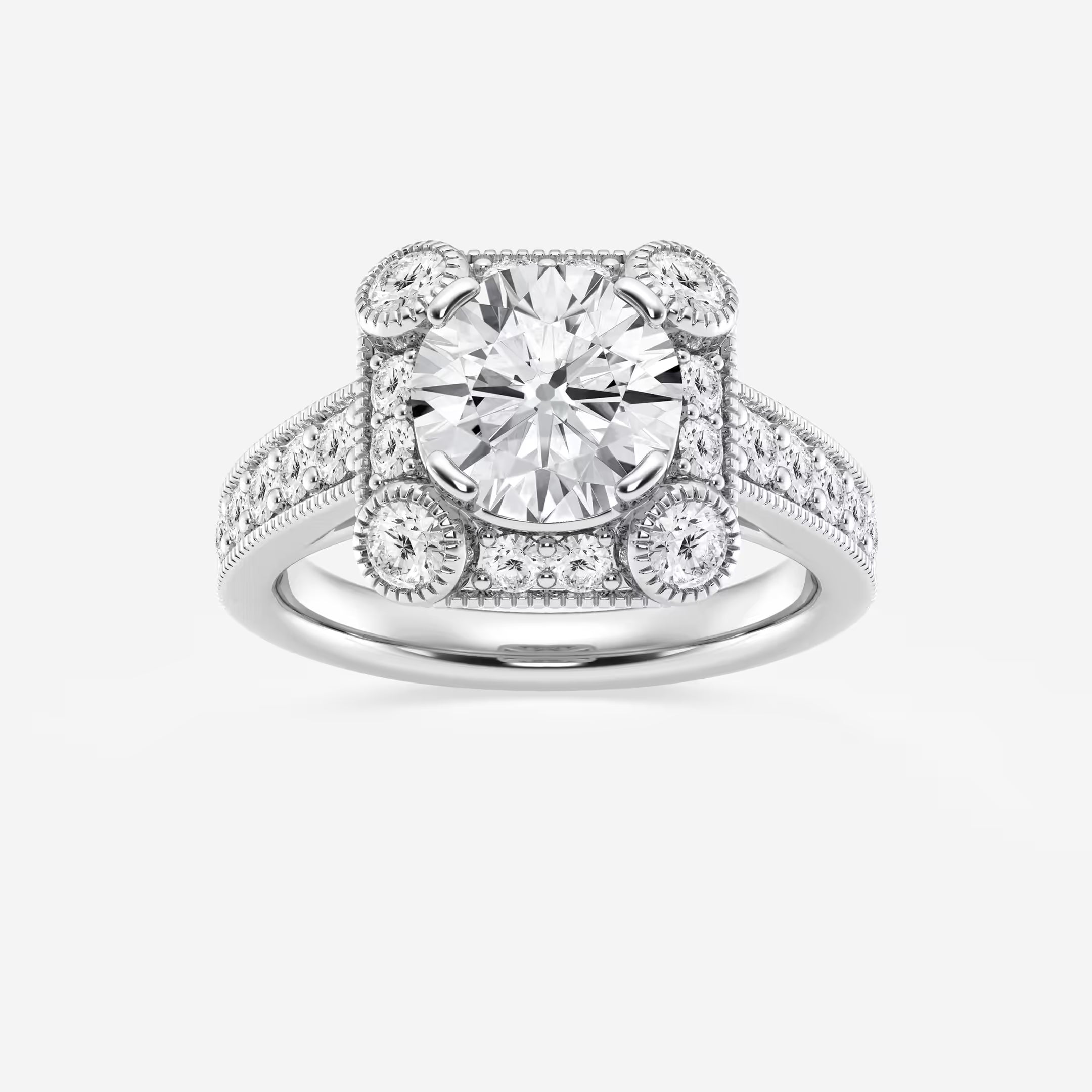Round Cut Lab Grown Diamond Vintage Cushion Halo Engagement Ring