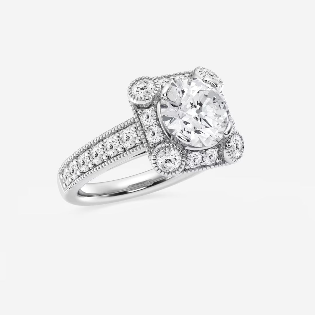 Round Cut Lab Grown Diamond Vintage Halo Engagement Ring