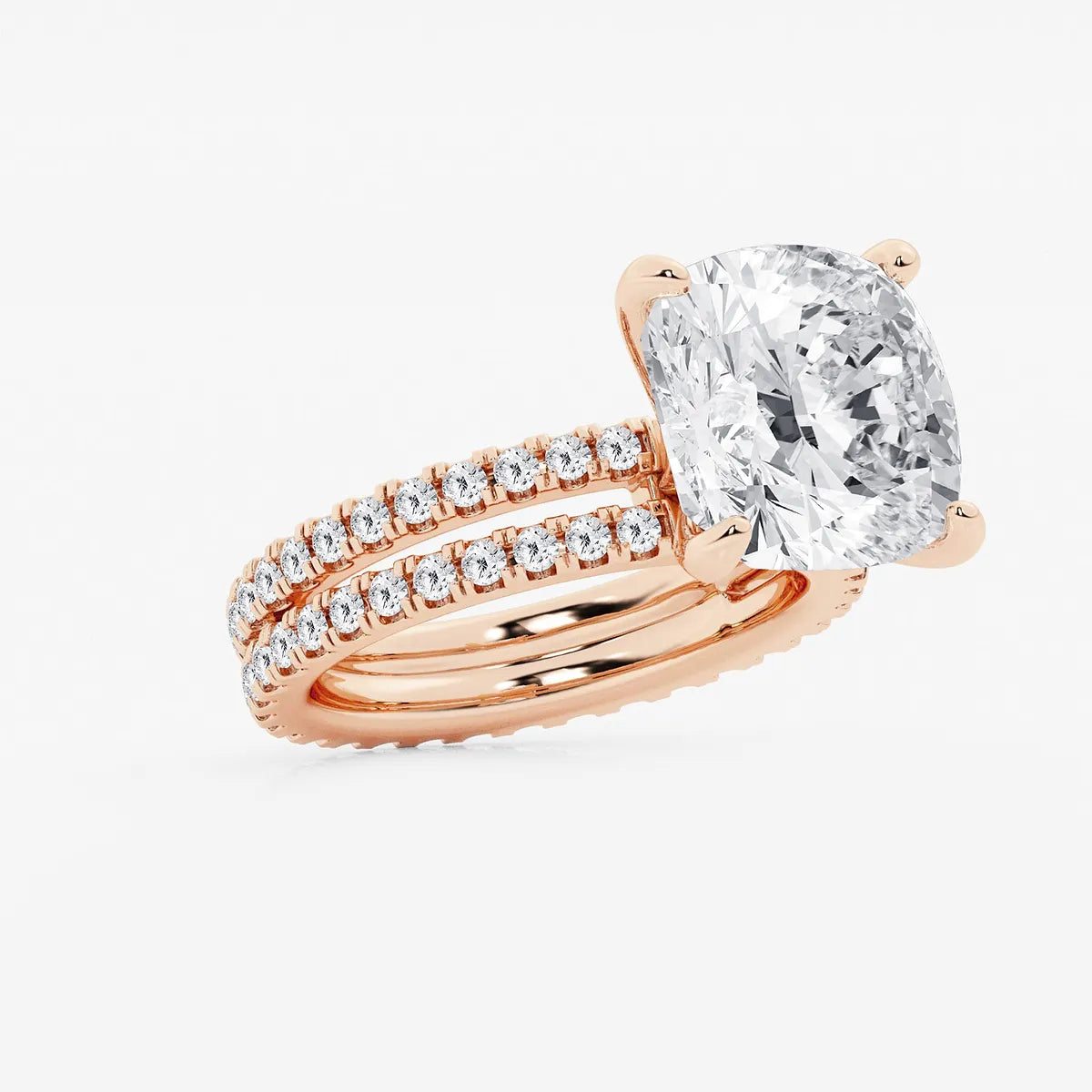 Round Lab Grown Diamond Split Double Band Eternity Engagement Ring
