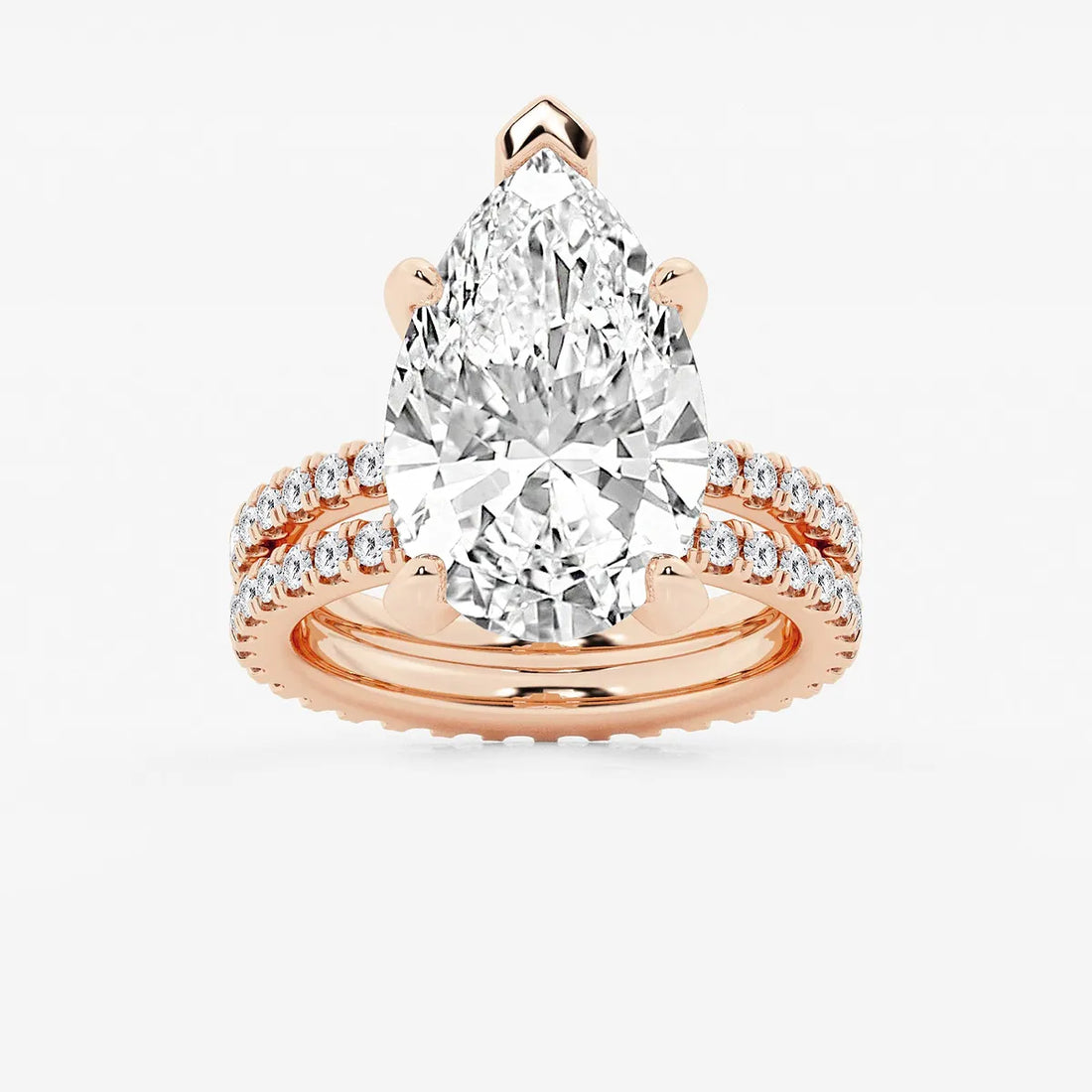 Pear Cut Lab Grown Diamond Engagement Ring Bridal Set, Pave Diamond Band with Eternity Wedding Band