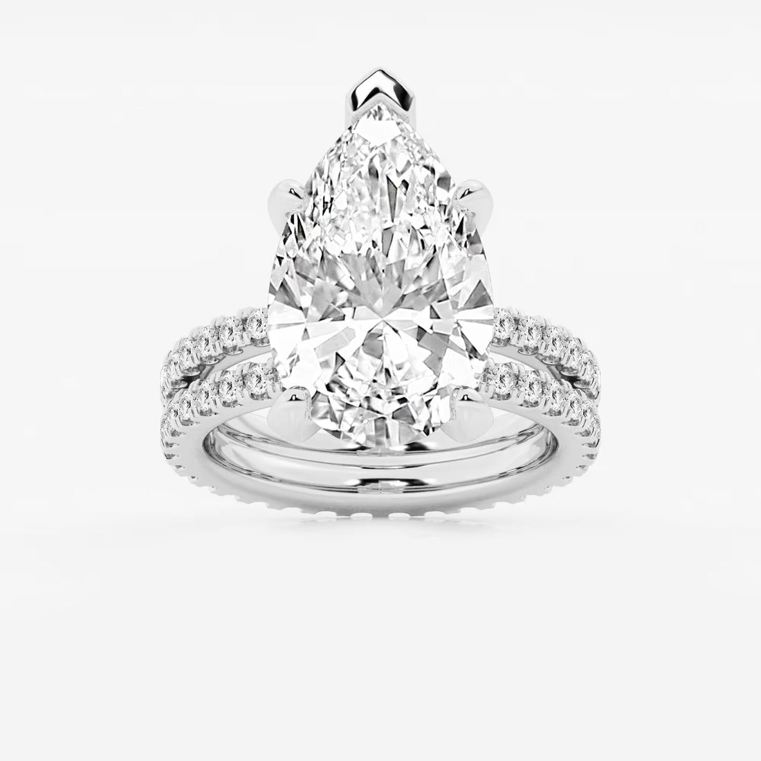 Pear Cut Lab Grown Diamond Engagement Ring Bridal Set, Pave Diamond Band with Eternity Wedding Band
