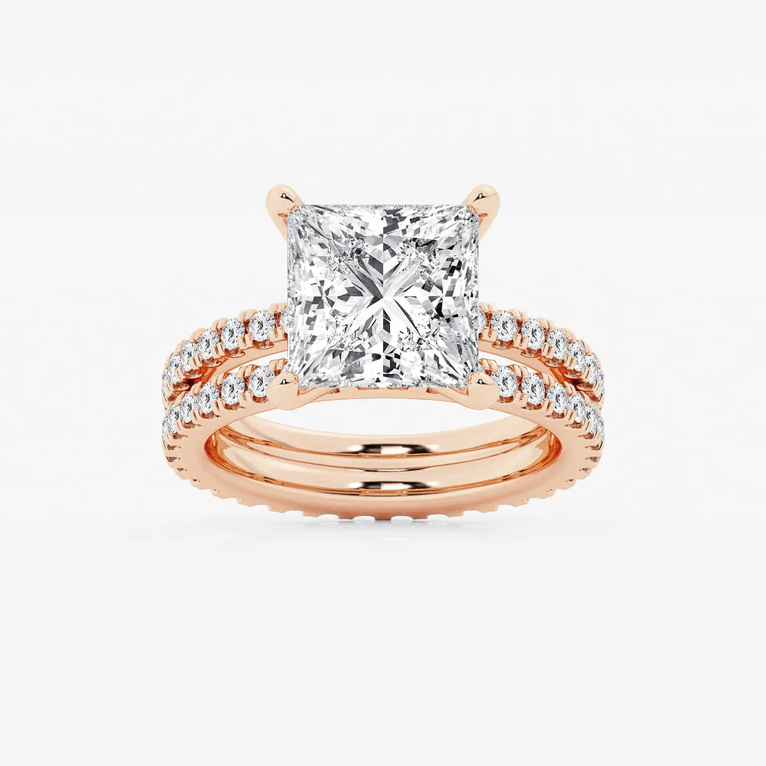 Princess Cut Diamond Bridal Set with Pavé Stacking Bands