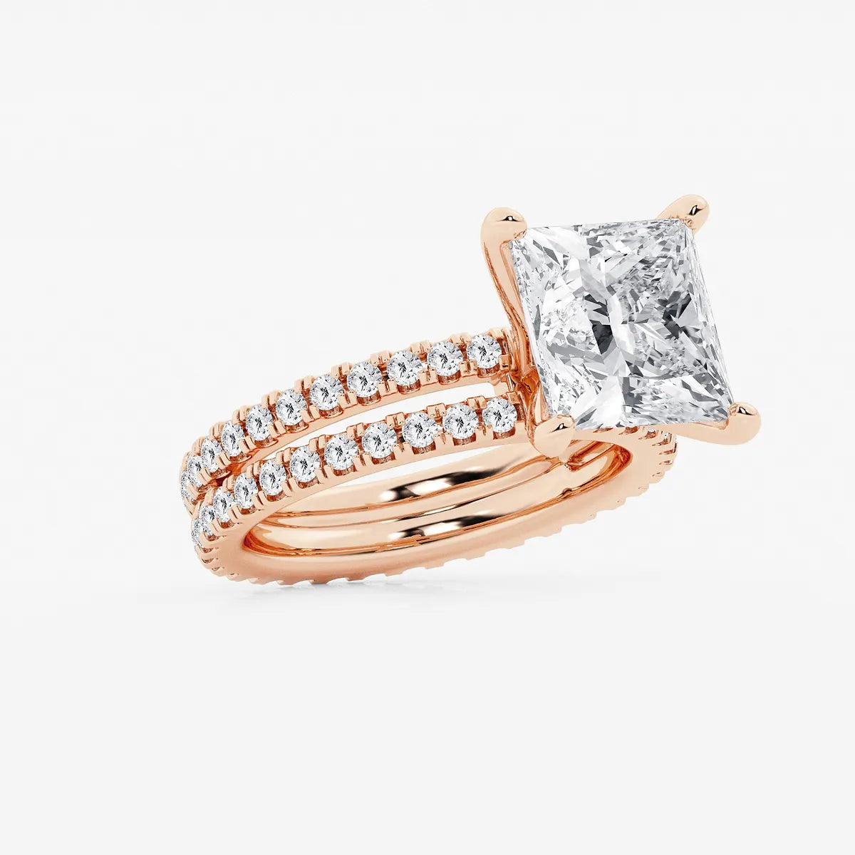 Princess Cut Diamond Bridal Set with Pavé Stacking Bands