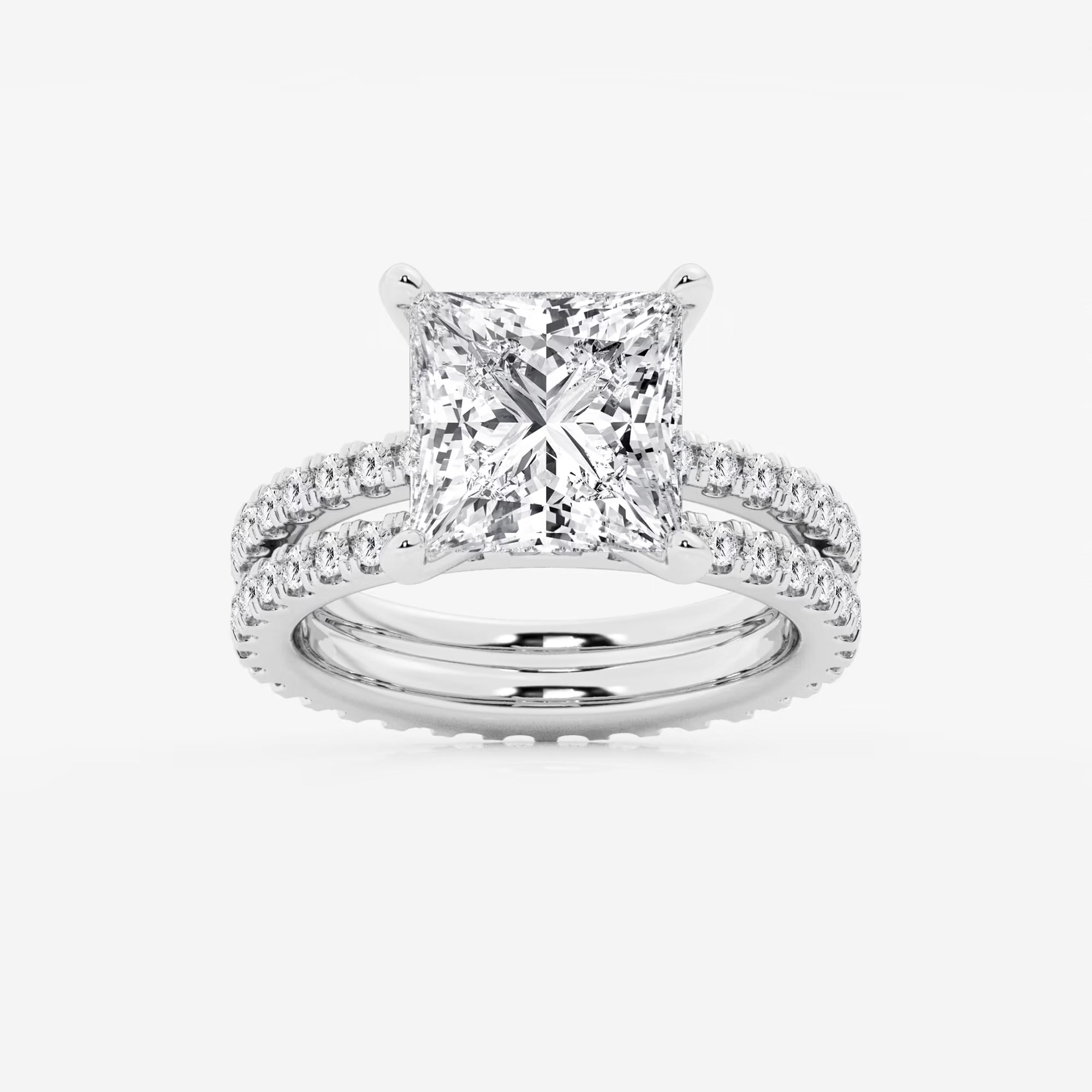 Princess Cut Diamond Bridal Set with Pavé Stacking Bands