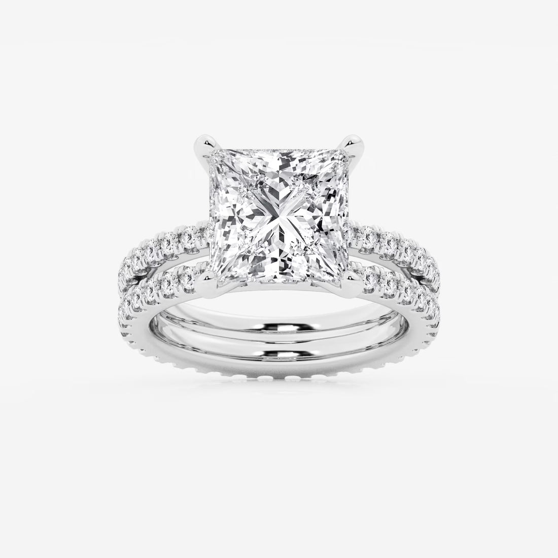 Princess Cut Diamond Bridal Set with Pavé Stacking Bands